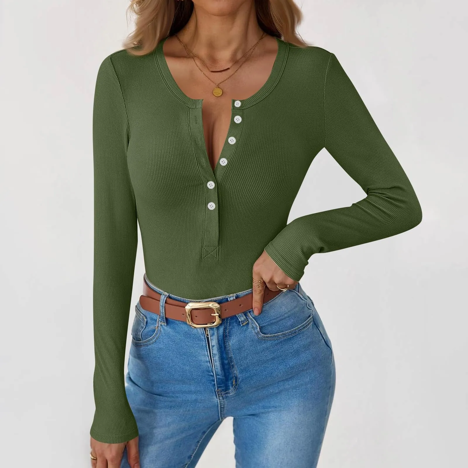 MOKBAY Magliette Donna Manica Lunga Slim Fit Tinta Unita, M - immagine 2