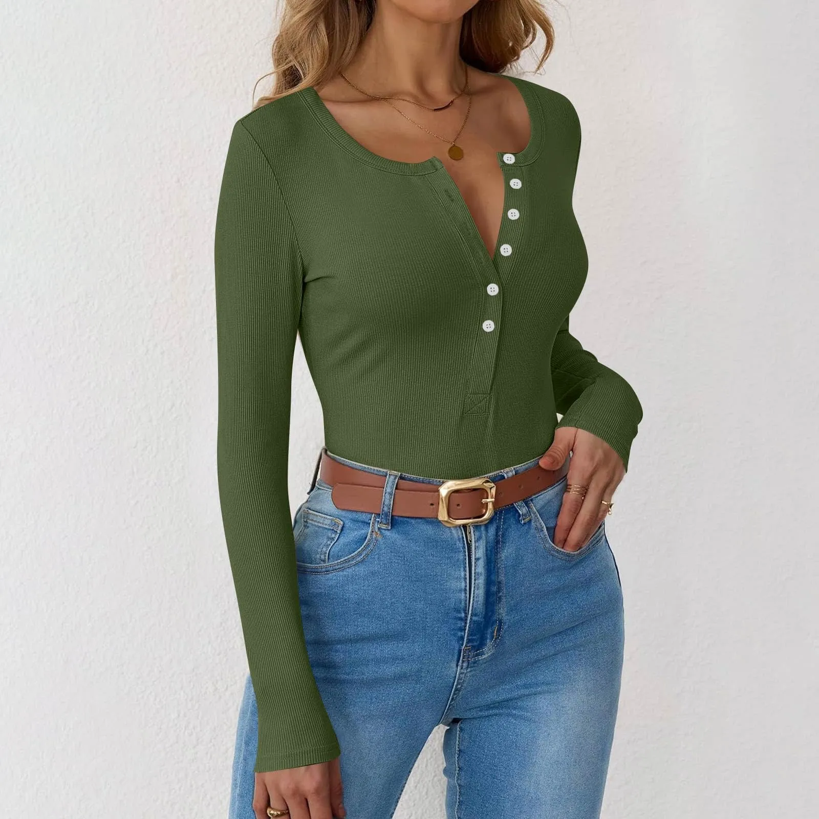 MOKBAY Magliette Donna Manica Lunga Slim Fit Tinta Unita, M - immagine 3