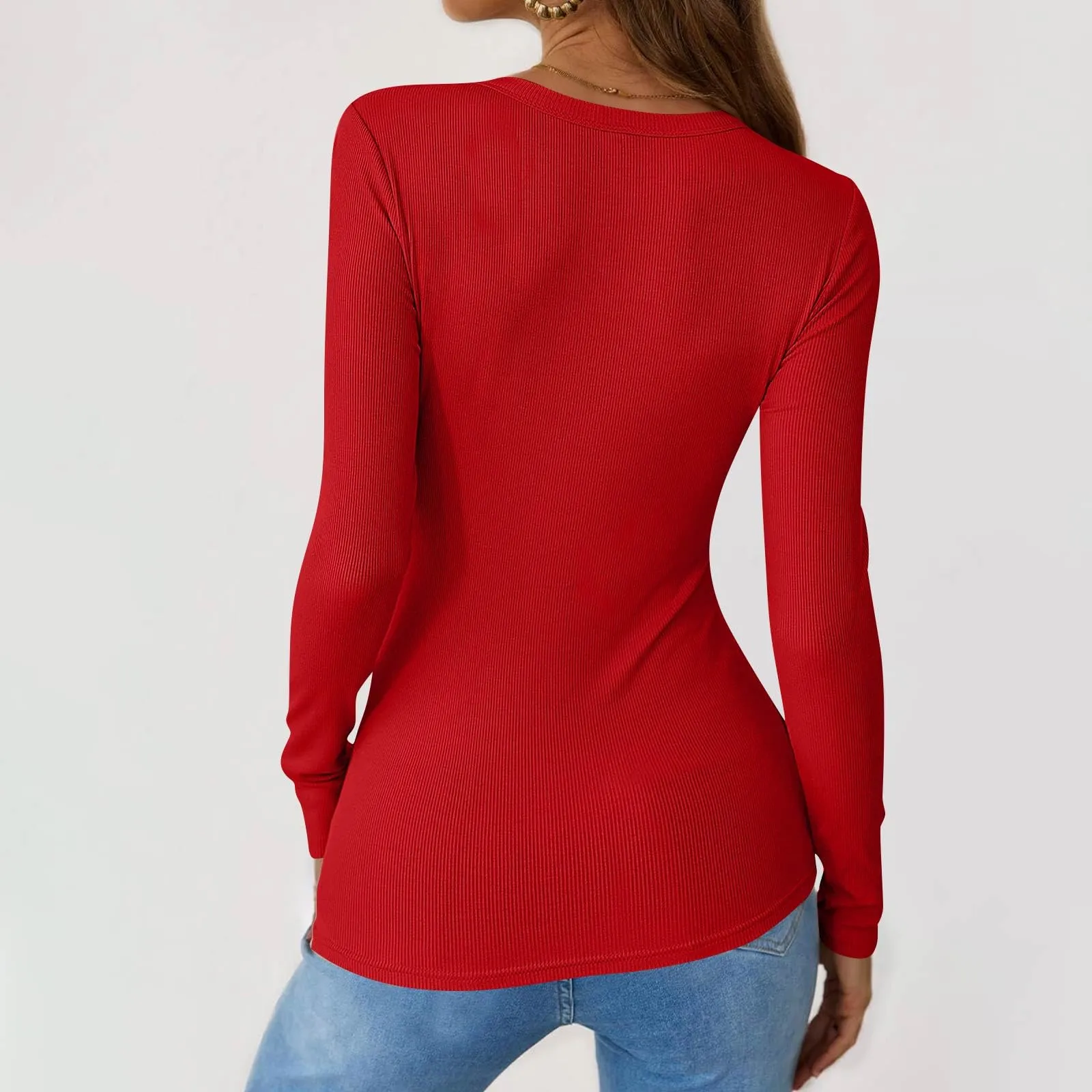 MOKBAY Top Donna Maniche Lunghe Maglia Nera Slim Fit Tinta Unita L - immagine 5