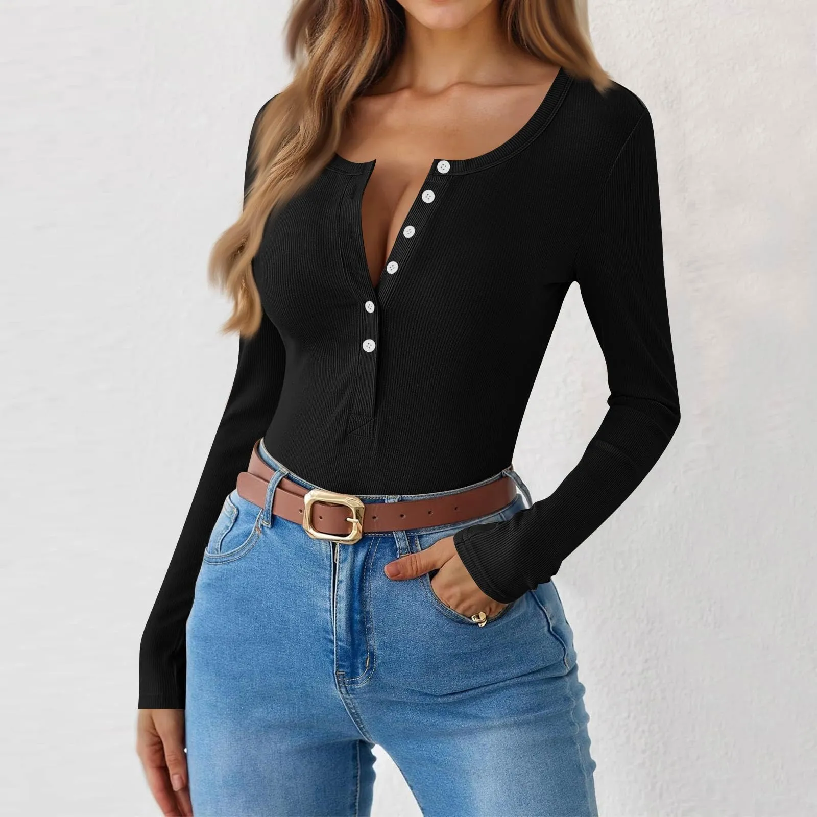 MOKBAY Crop Top Donna Manica Lunga Slim Fit Tinta Unita - S - immagine 6