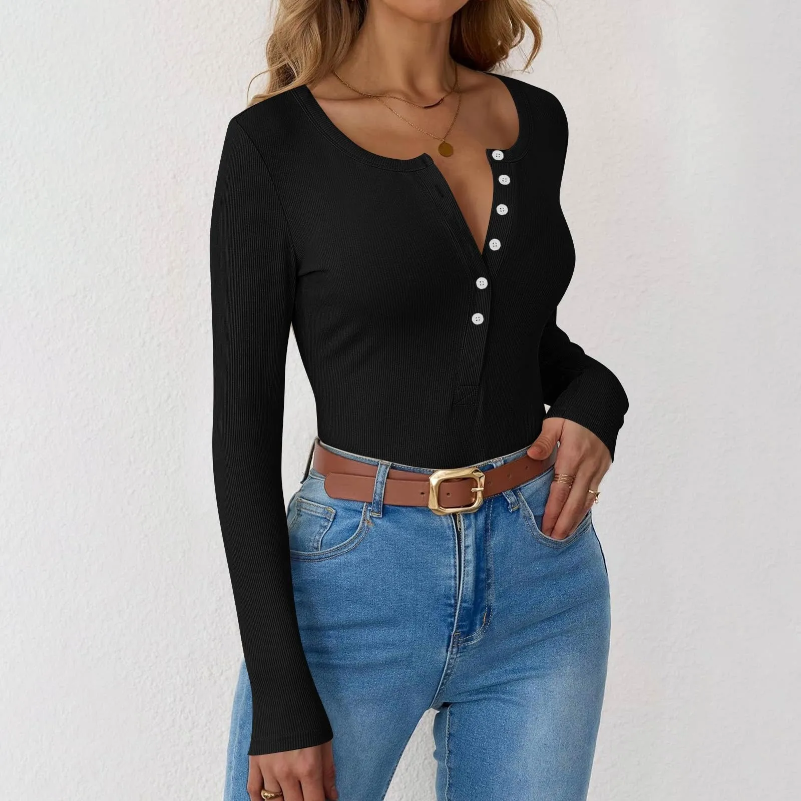 MOKBAY Crop Top Donna Manica Lunga Slim Fit Tinta Unita - S - immagine 7