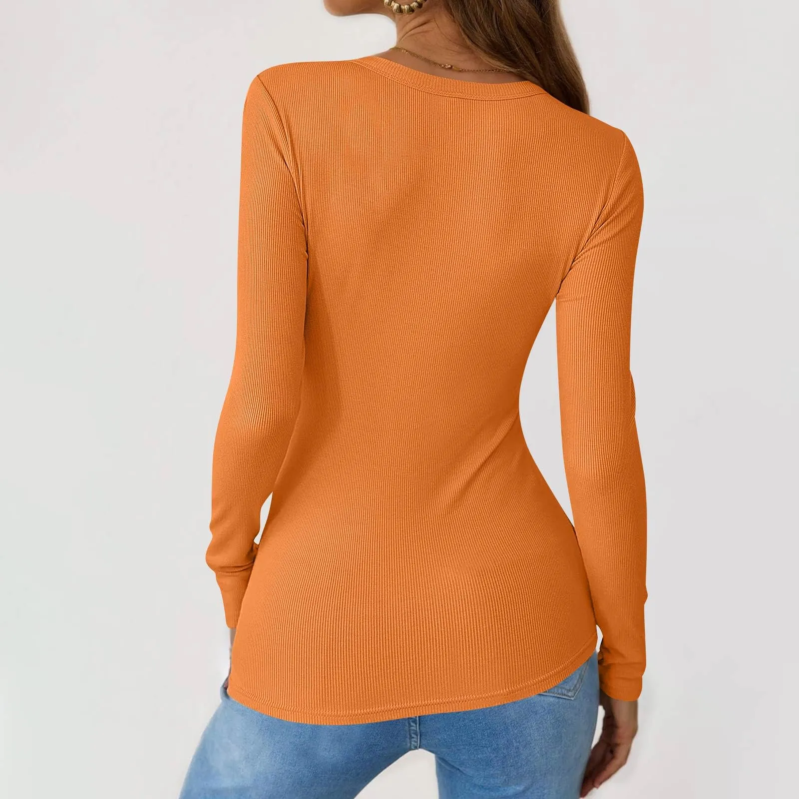 MOKBAY Top Donna Elegante Slim Fit Manica Lunga Tinta Unita M - immagine 5