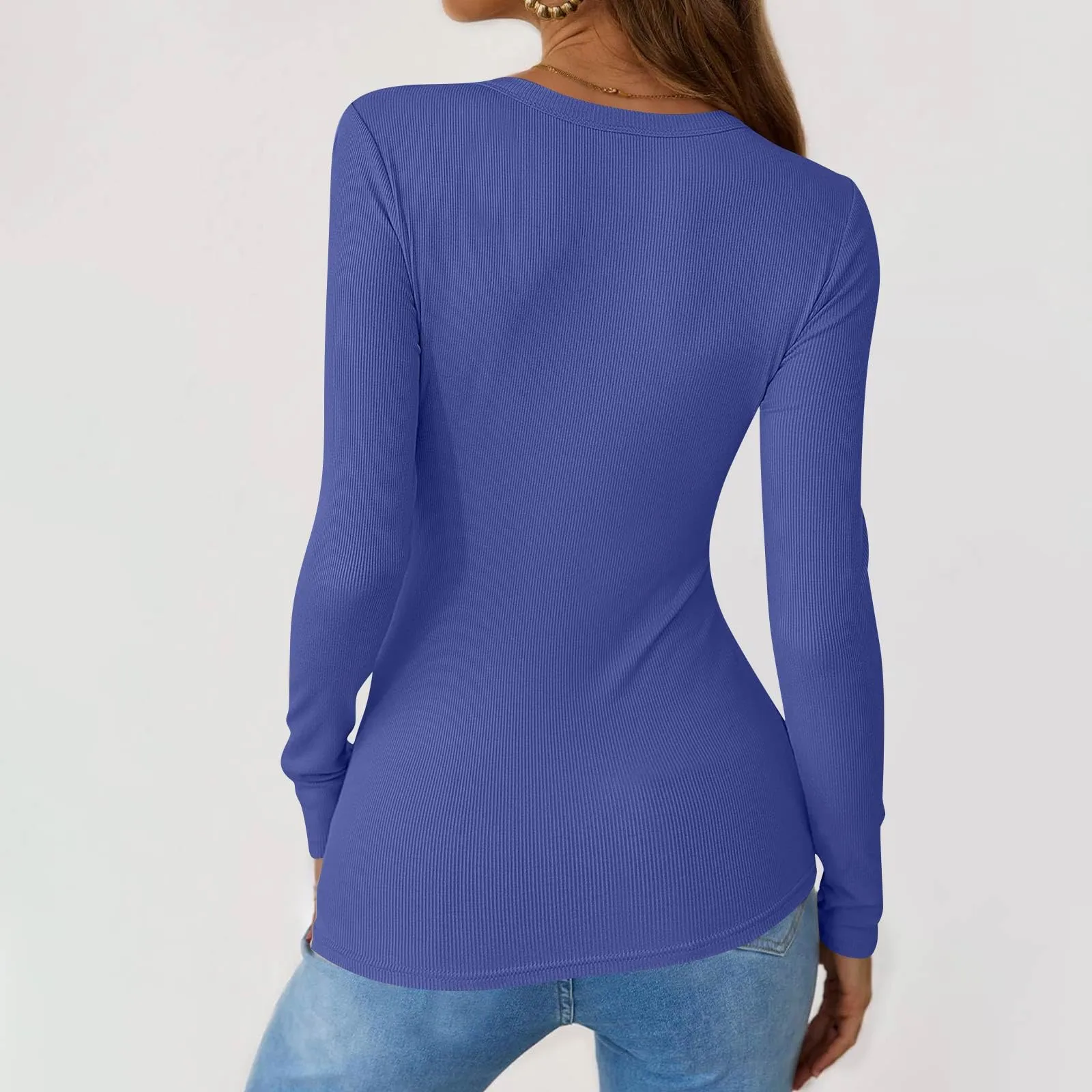 MOKBAY Maglia Donna Manica Lunga Slim Fit Tinta Unita Arancione S - immagine 5