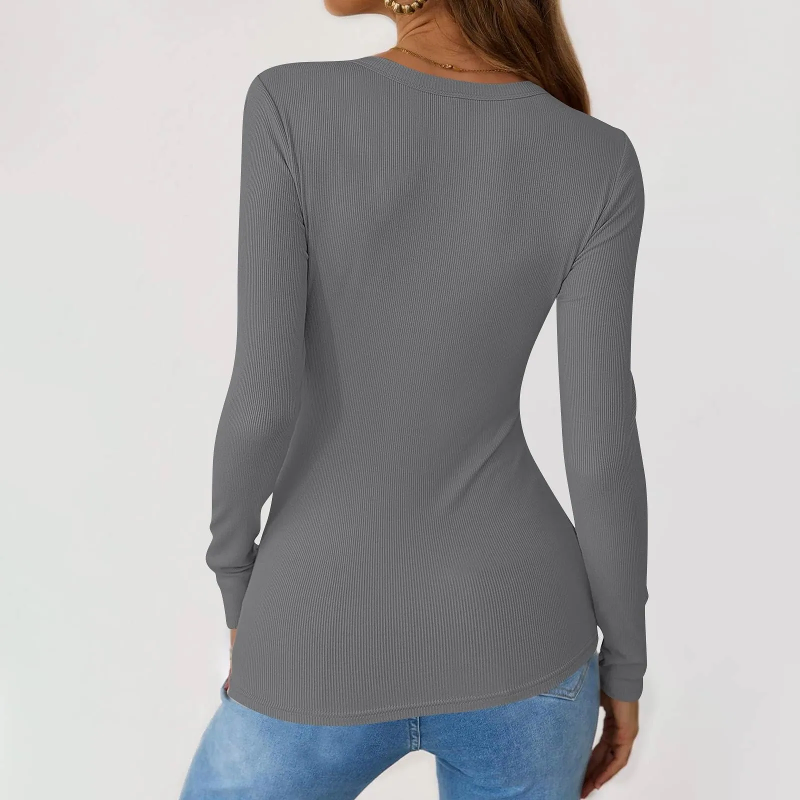 MOKBAY Top Rosso Curvy Maglia Donna Maniche Lunghe Slim Fit Tinta Unita L - immagine 5