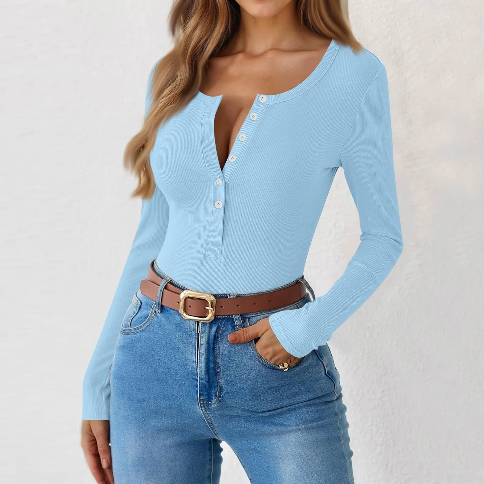 MOKBAY Maglia Donna Manica Lunga Tinta Unita Slim Fit S - immagine 7