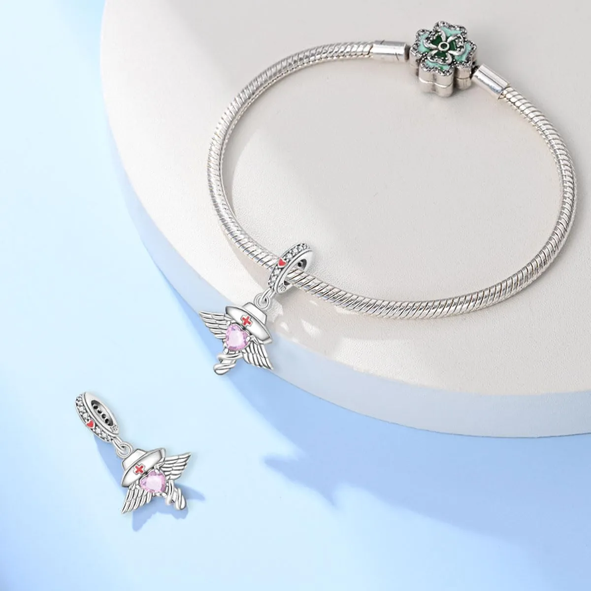 KUNSIR Ciondolo Argento Sterling 925 con Cubic Zirconia per Braccialetti e Collane Europei - immagine 3