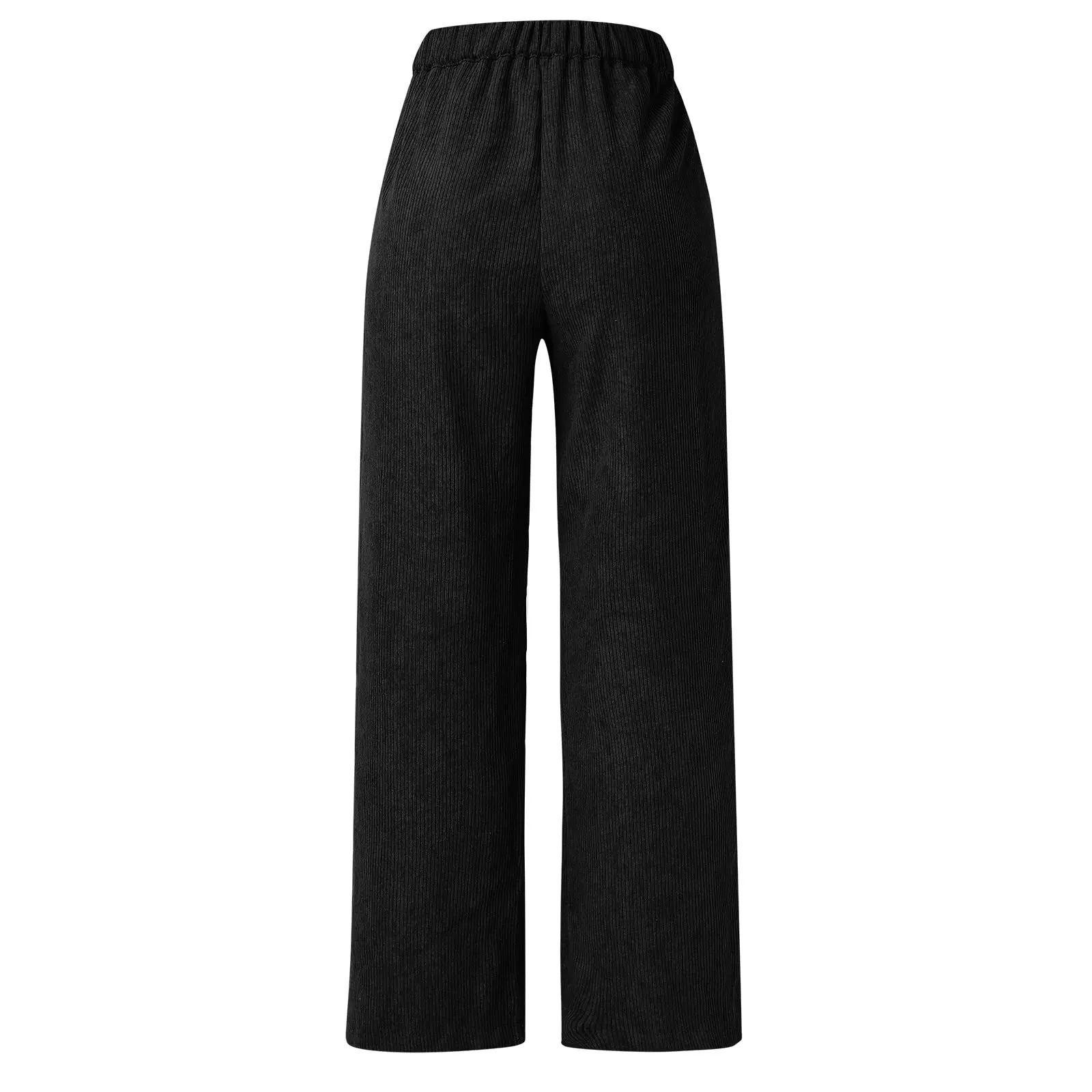 Duohropke Pantaloni a Vita Alta in Corduroy Elasticizzati a Campana, Nero 01 - immagine 6