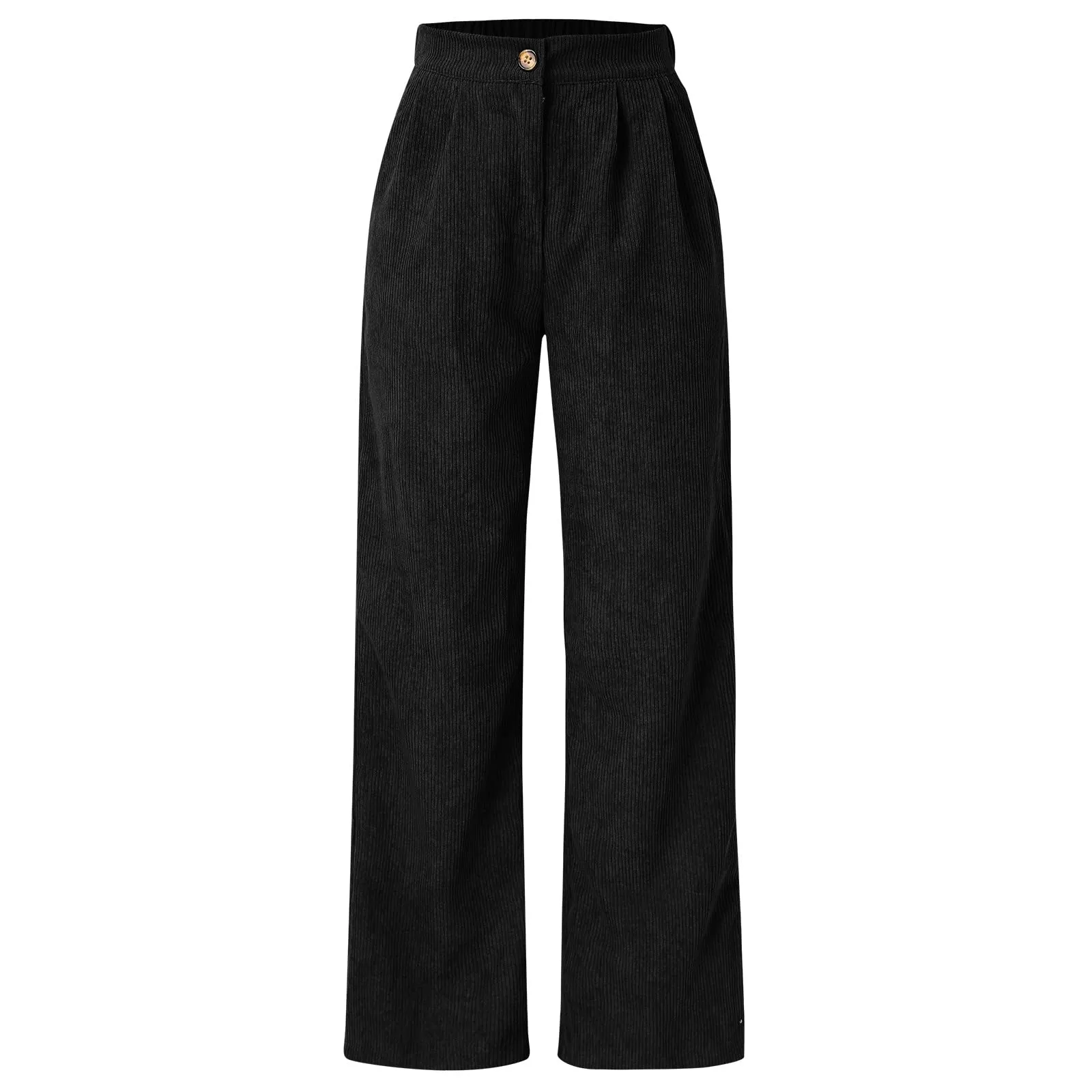 Duohropke Pantaloni a vita alta in corduroy elasticizzati a campana, 01 Nero - immagine 2