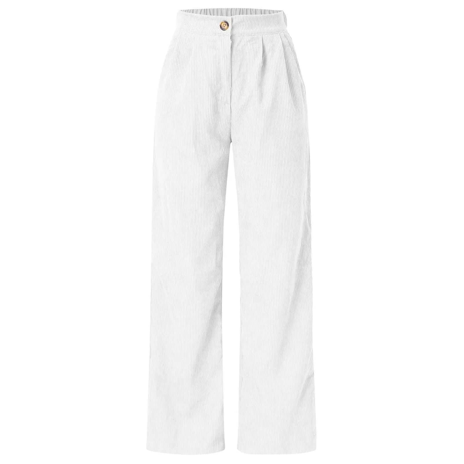 Duohropke Pantaloni a zampa in velluto a coste da donna, elasticizzati con tasche, Bianco, XL - immagine 2