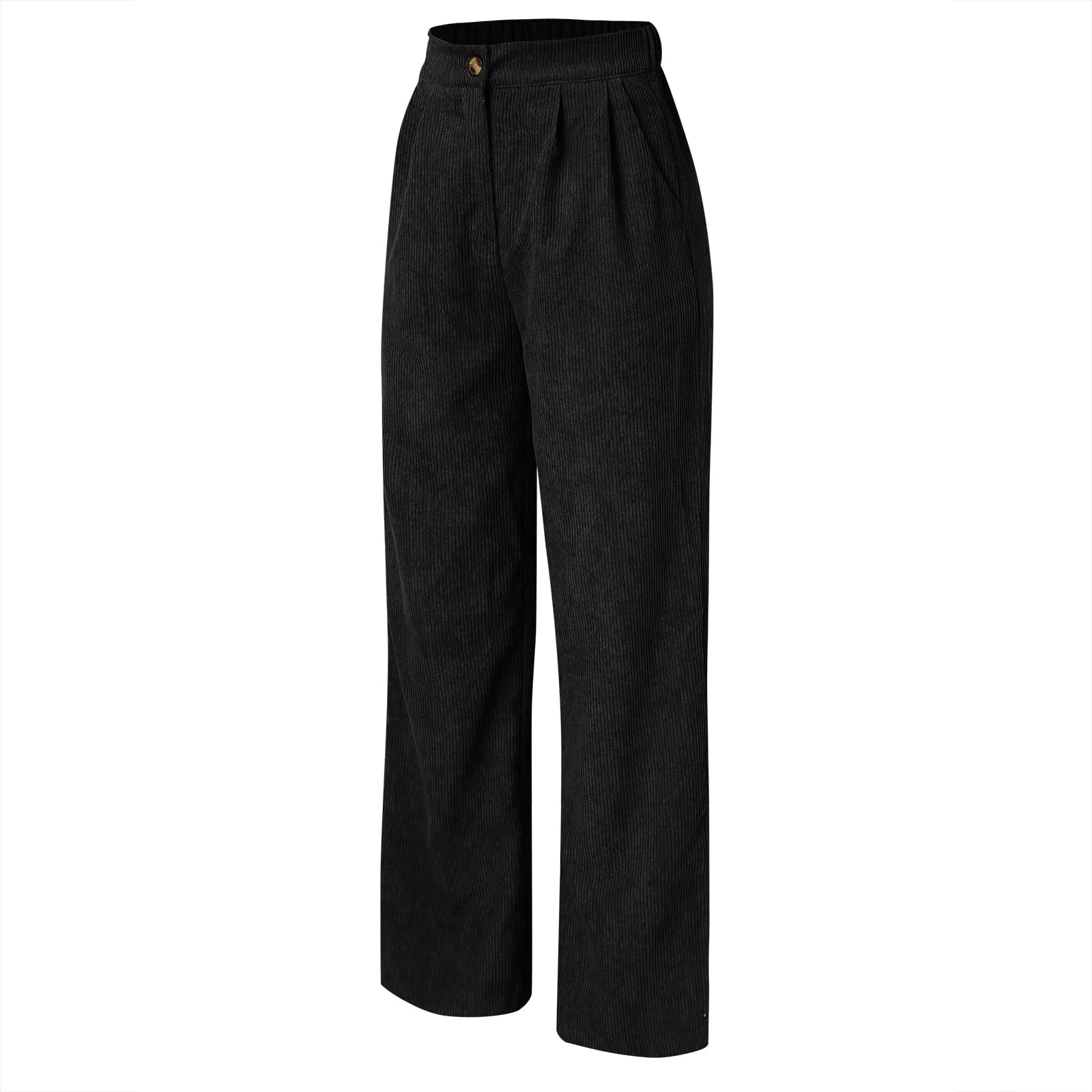 Duohropke Pantaloni a vita alta in corduroy elasticizzati a campana per donna, Nero, 01 - immagine 5