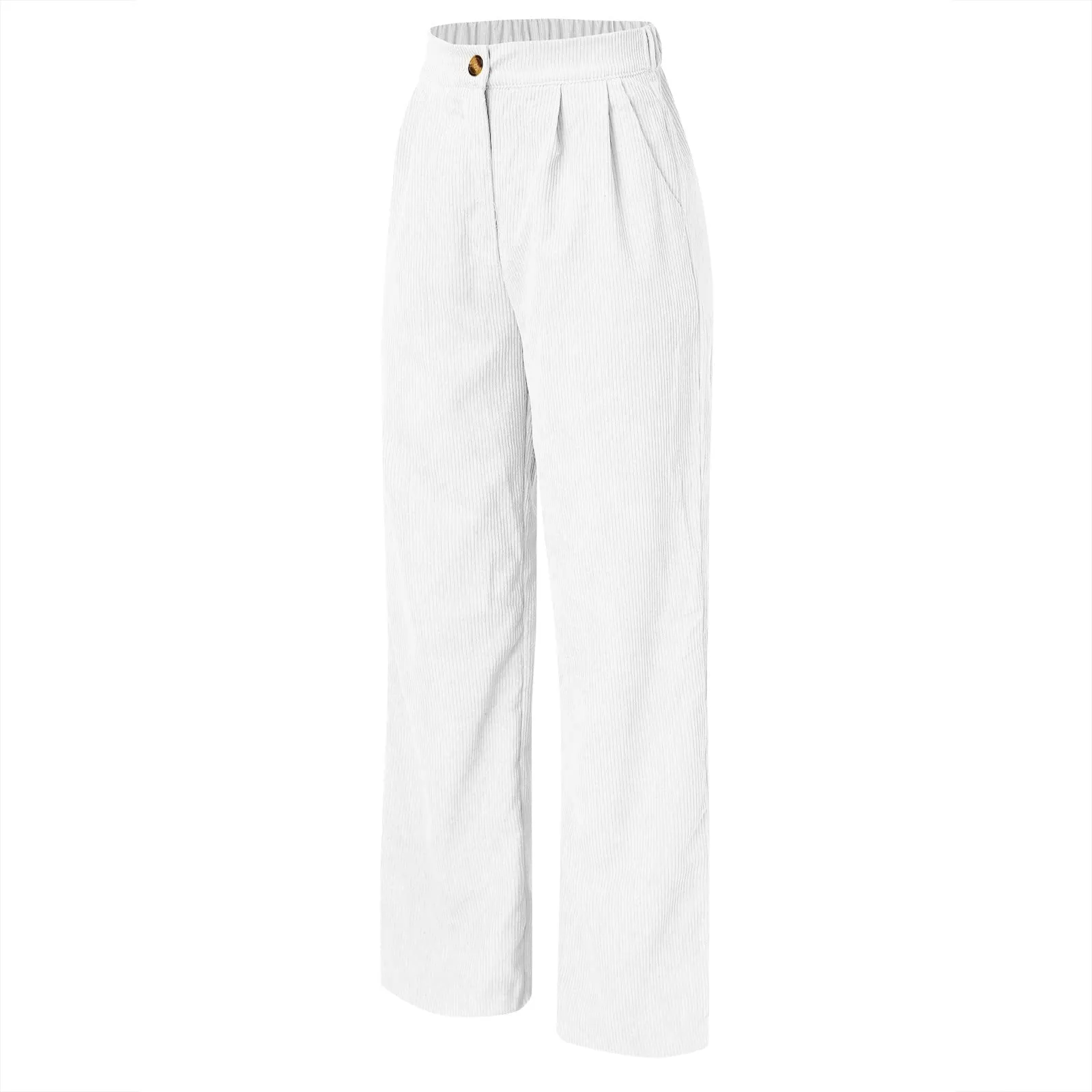 Duohropke Pantaloni a zampa in velluto a coste da donna, Bianco, S - immagine 5