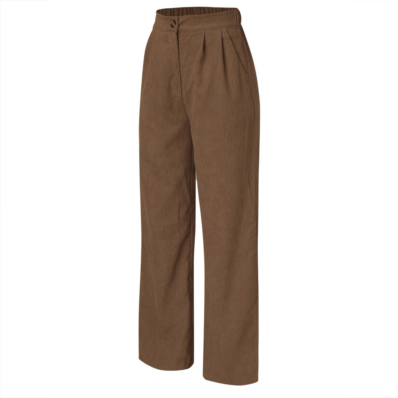 Duohropke Pantaloni a zampa da donna in velluto a coste, Marrone, S - immagine 6