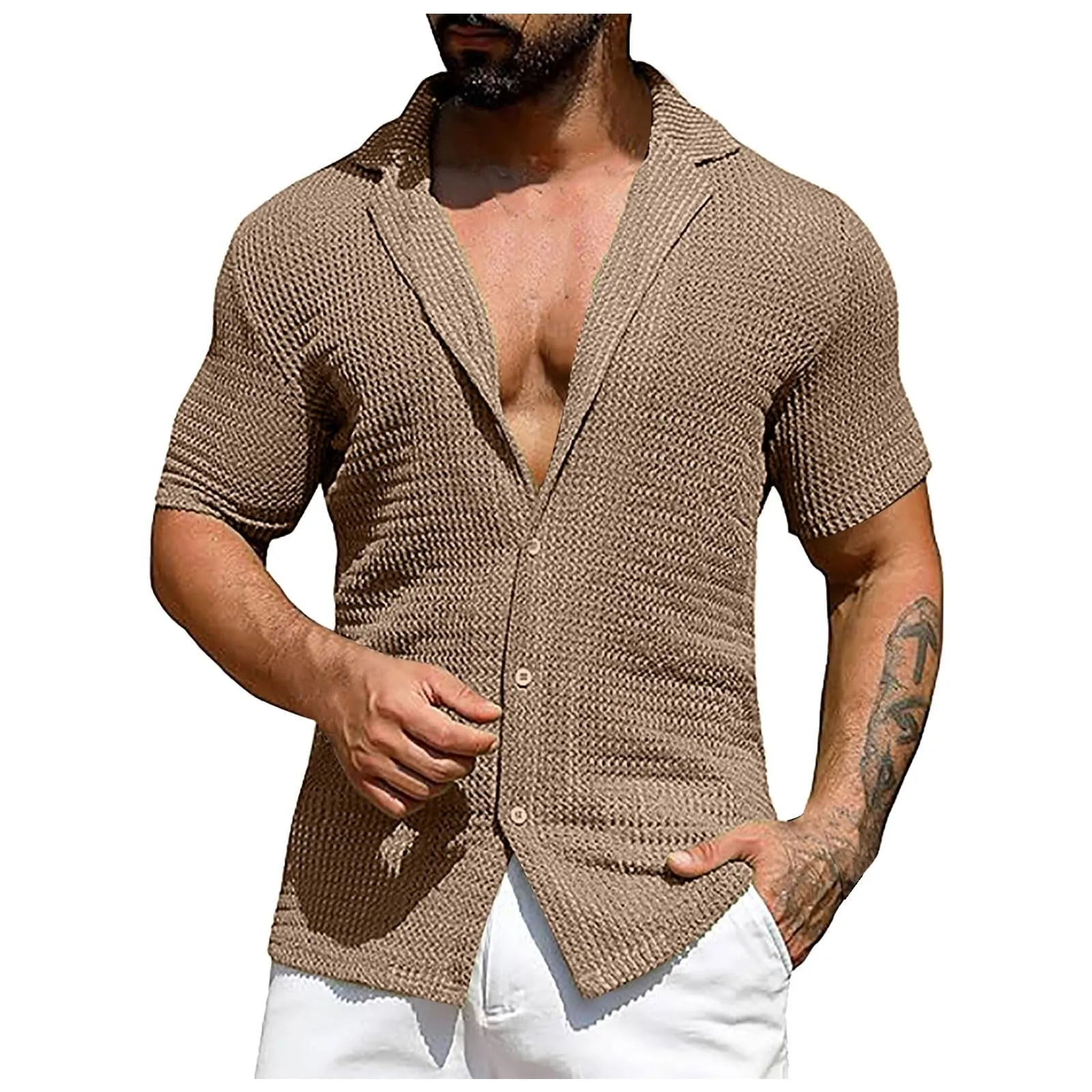 Generico Camicie Uomo Maniche Lunghe Cotone Bianco e Nera Elegante - immagine 1