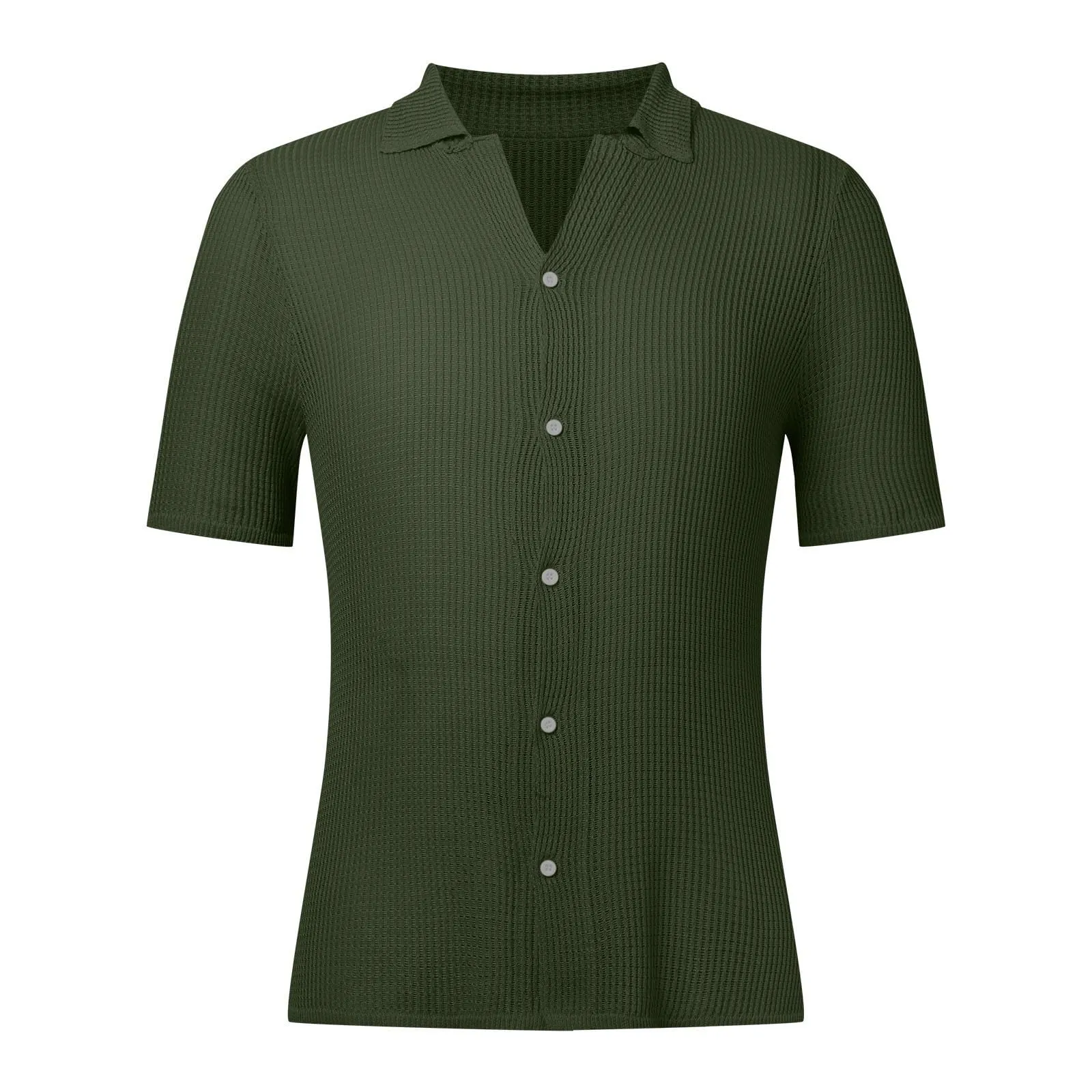 Generico Polo Uomo Cotone Manica Lunga Verde Slim Fit Oversize Cardigan Primavera - immagine 3