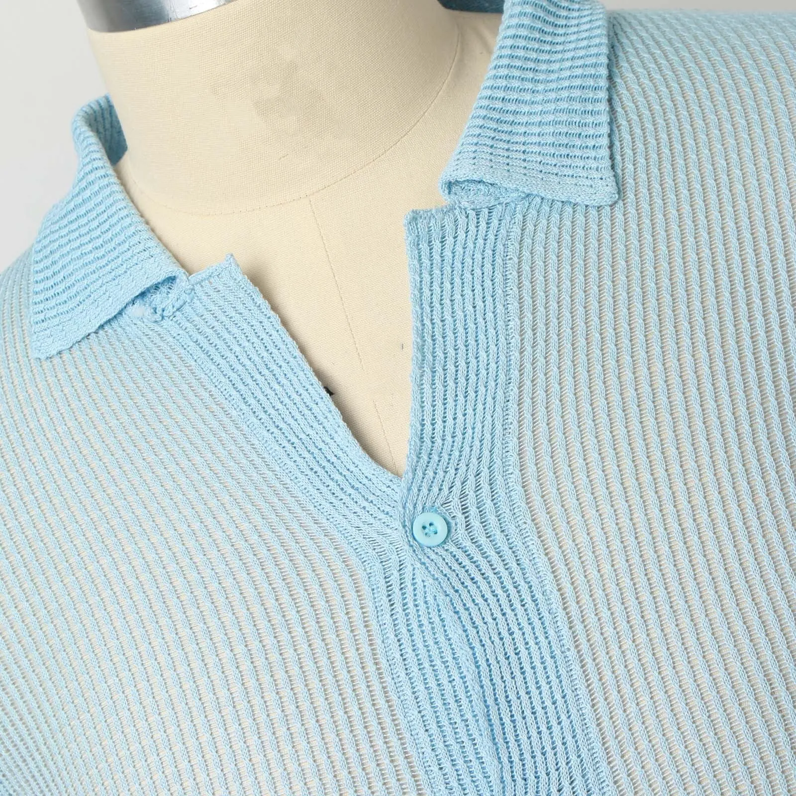 Generico T-Shirt Uomo in Cotone Manica Corta a Righe Azzurra XXL - immagine 5