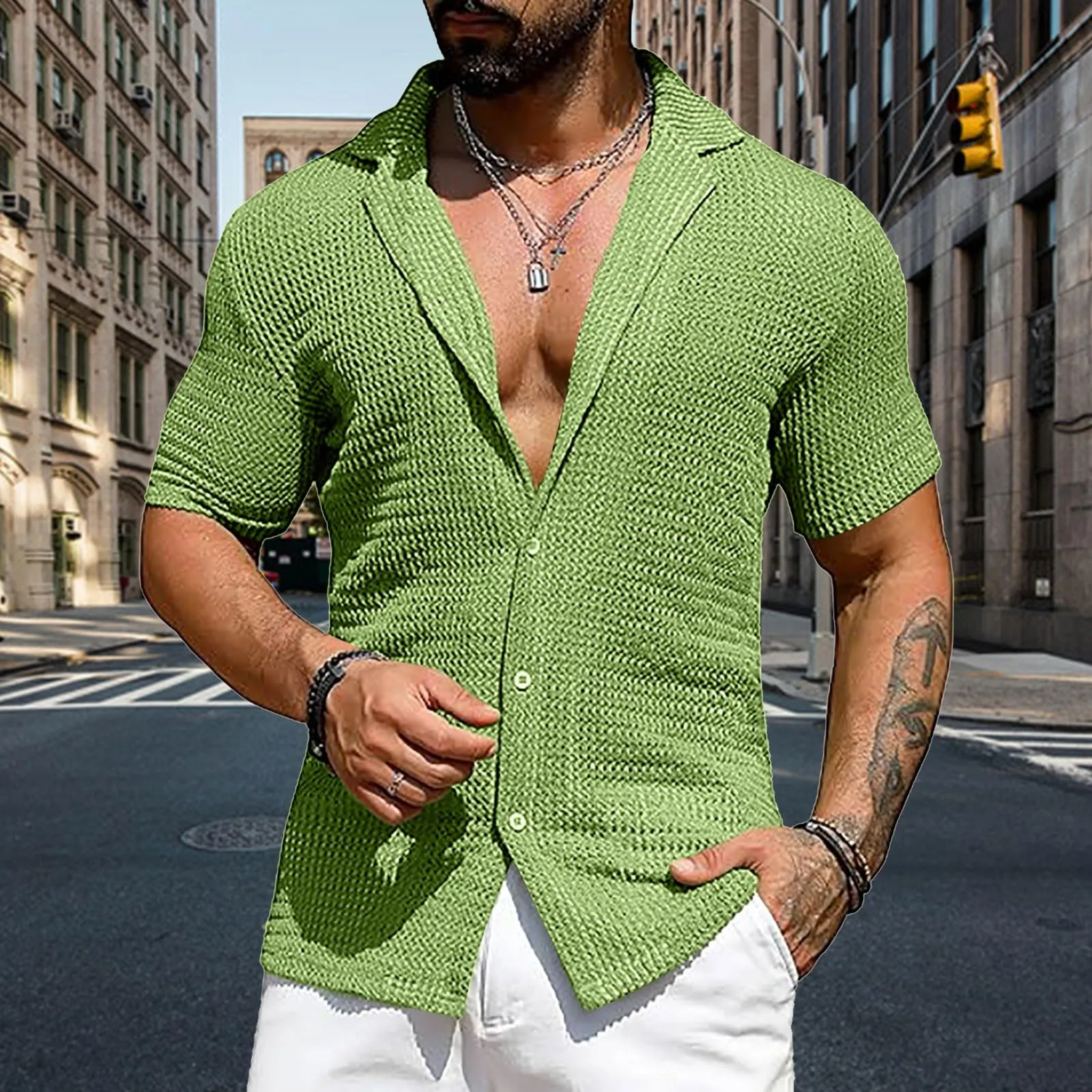 Generico Camicia Quadri Uomo Cotone Manica Lunga Grigia Slim Fit - immagine 2