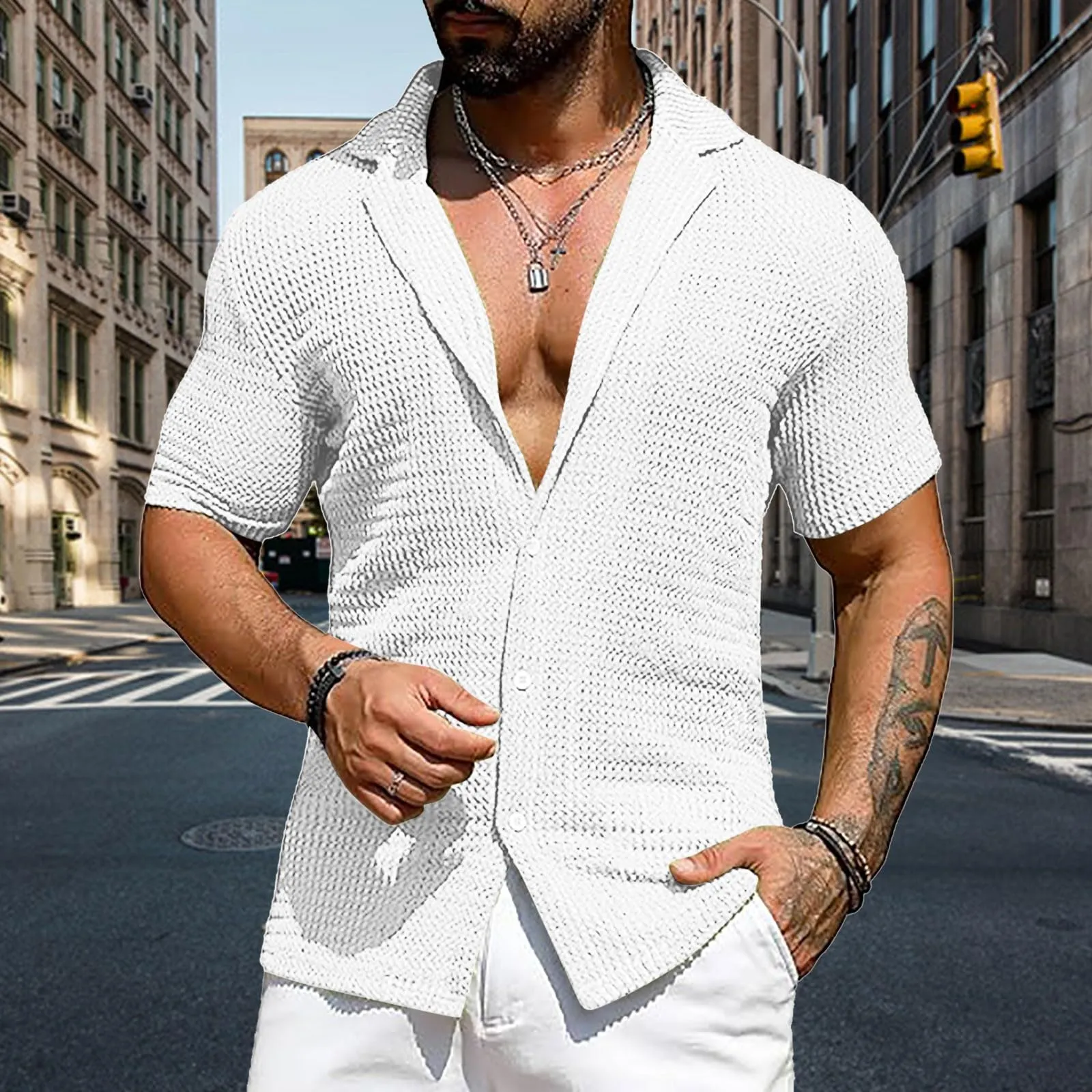 Generico Camicia in Cotone Uomo 3XL Floreale Bianca - immagine 2