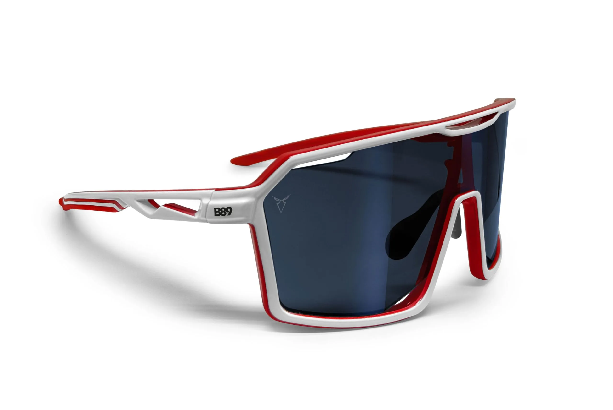 B89 Occhiali Sportivi TR90 mod. BO, Lente Specchiata Blu, Bianco Lucido/Rosso Lucido - immagine 1