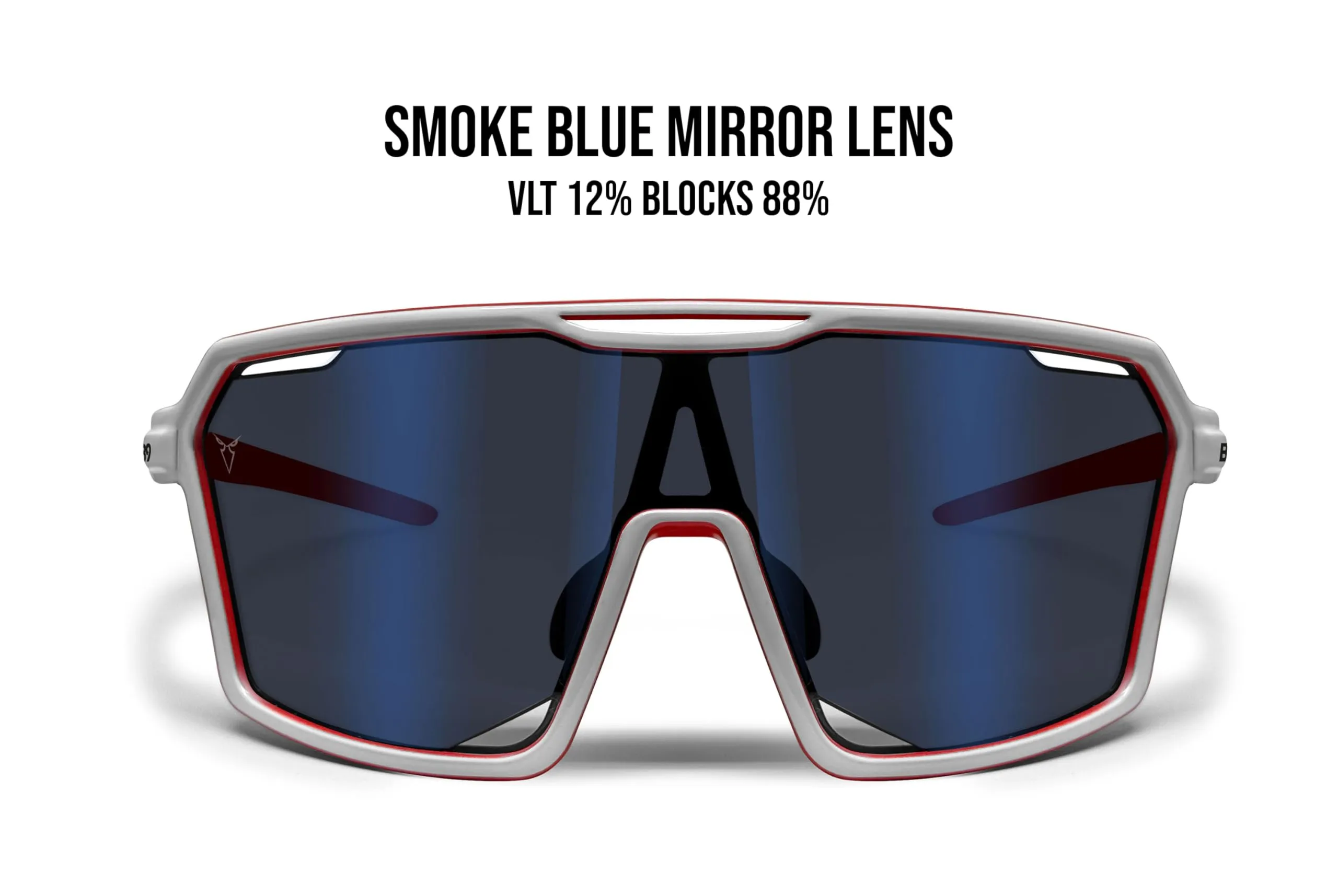 B89 Occhiali Sportivi TR90 mod. BO, Lente Specchiata Blu, Bianco Lucido/Rosso Lucido - immagine 2
