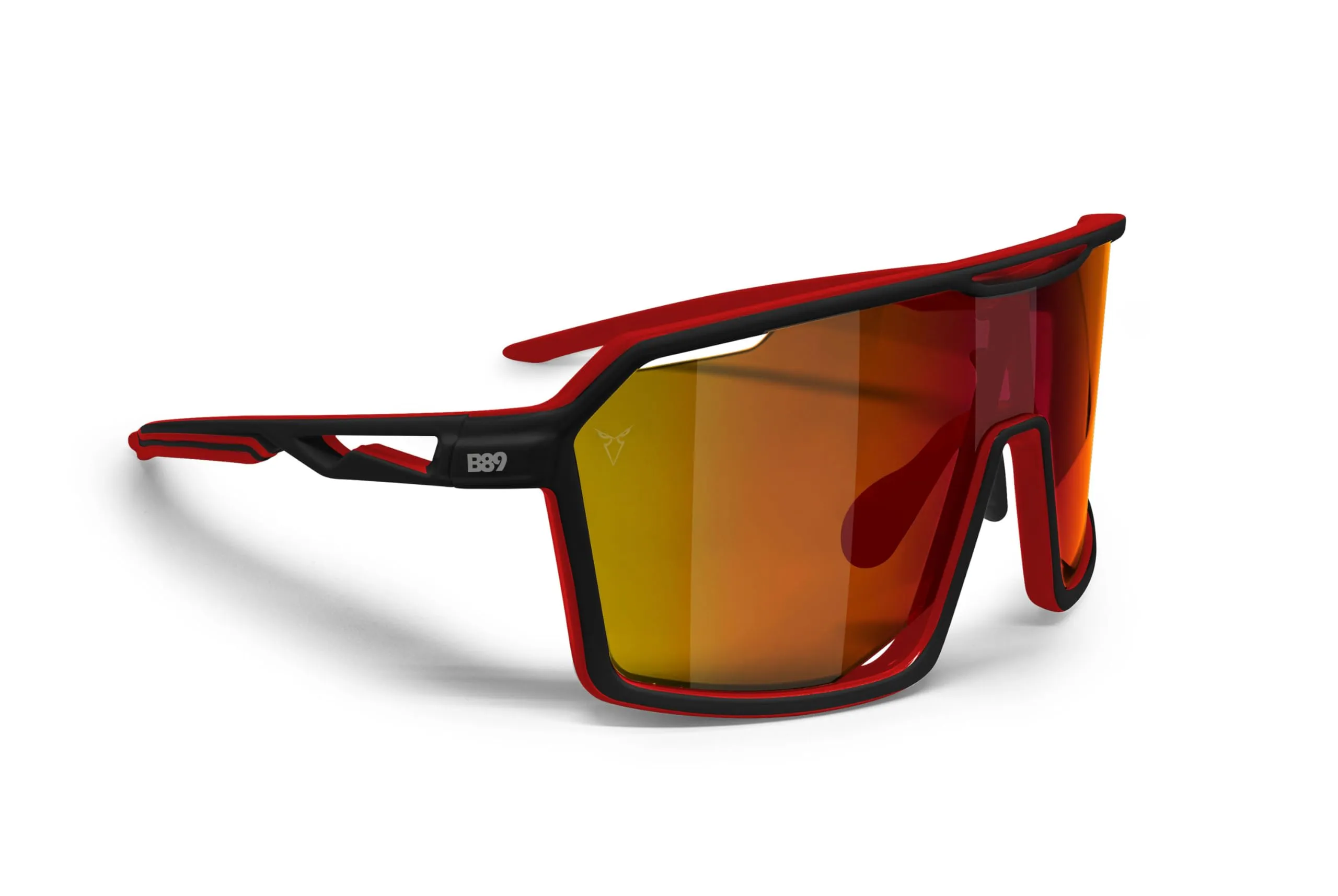 B89 Occhiali Sportivi TR90 mod. BO - Nero Opaco/Rosso Opaco - Lente Specchiata Rossa - immagine 1
