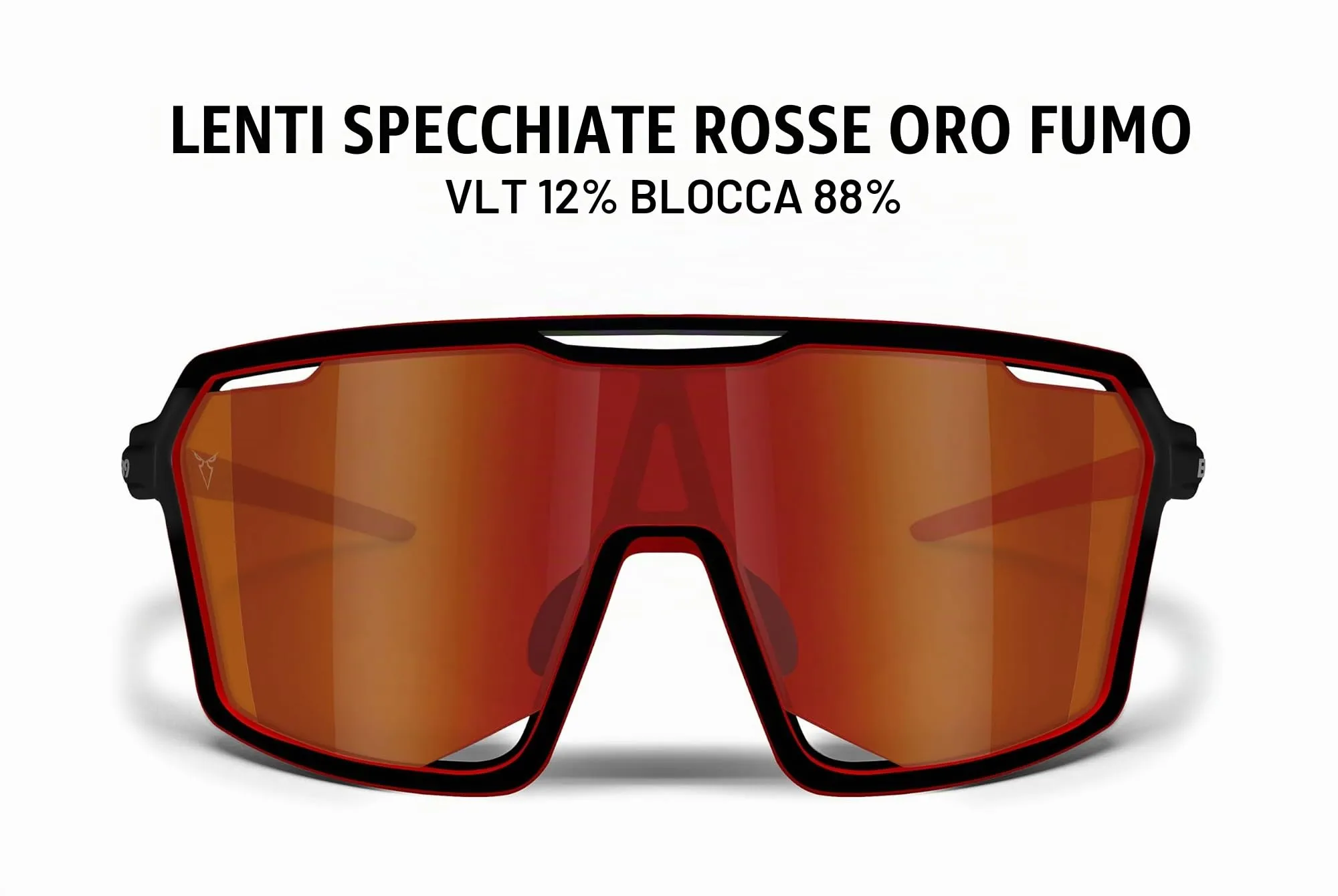B89 Occhiali Sportivi TR90 mod. BO - Nero Opaco/Rosso Opaco - Lente Specchiata Rossa - immagine 2