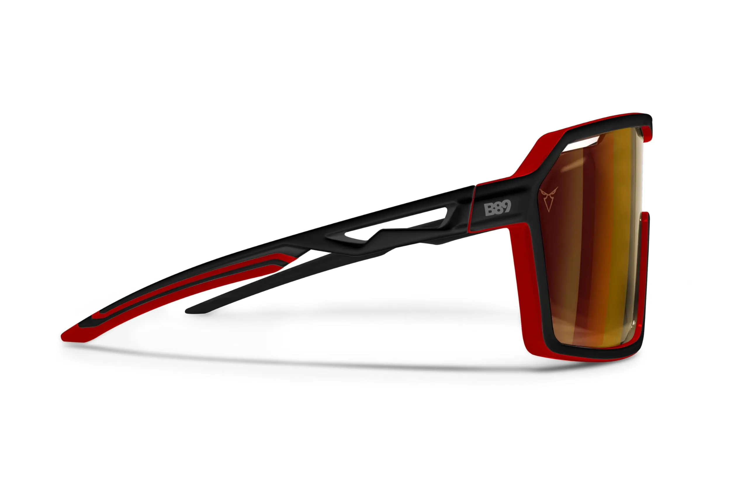 B89 Occhiali Sportivi TR90 mod. BO - Nero Opaco/Rosso Opaco - Lente Specchiata Rossa - immagine 3
