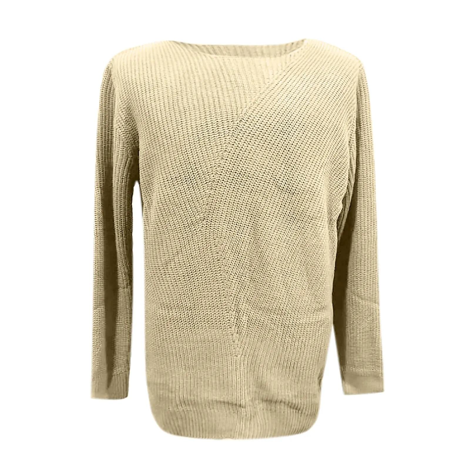 Duohropke Maglia a maniche lunghe da uomo con scollo a V slim fit, beige, L - immagine 2