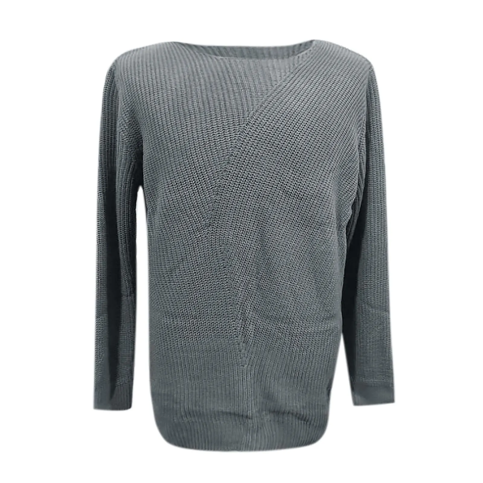 Duohropke Maglia a Maniche Lunghe Uomo Scollo a V Slim Fit, Grigio, XL - immagine 3