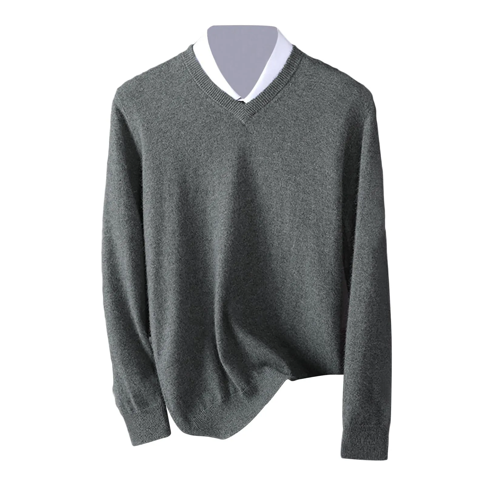 Duohropke Maglia a maniche lunghe da uomo con scollo a V, Slim Fit, Grigio Scuro, 3XL - immagine 4
