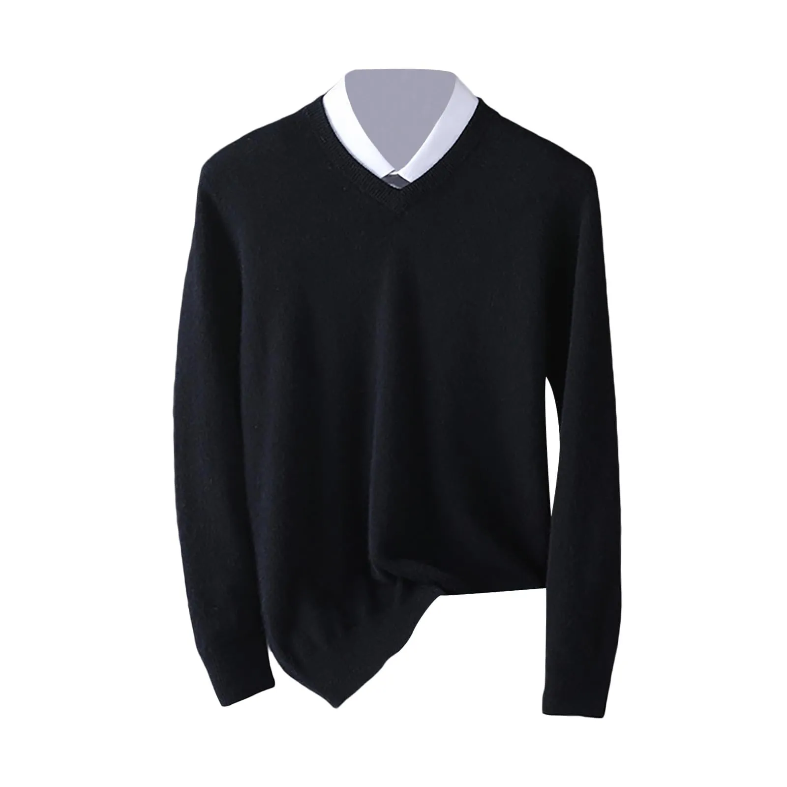 Duohropke Maglia a maniche lunghe da uomo con scollo a V, Slim Fit, Tinta Unita, Nero, S - immagine 4