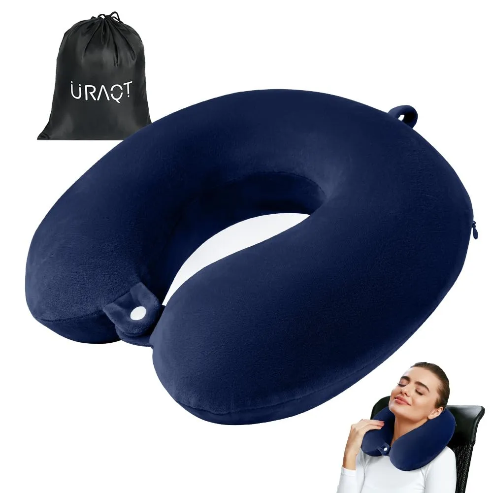 URAQT Cuscino da Viaggio in Memory Foam a Forma di U, Blu Navy - immagine 1