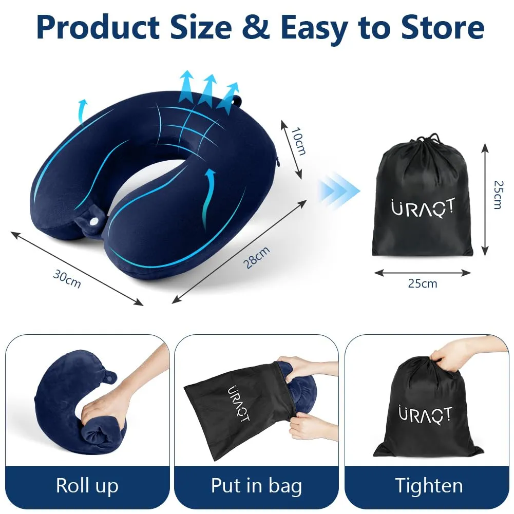 URAQT Cuscino da Viaggio in Memory Foam a Forma di U, Blu Navy - immagine 2
