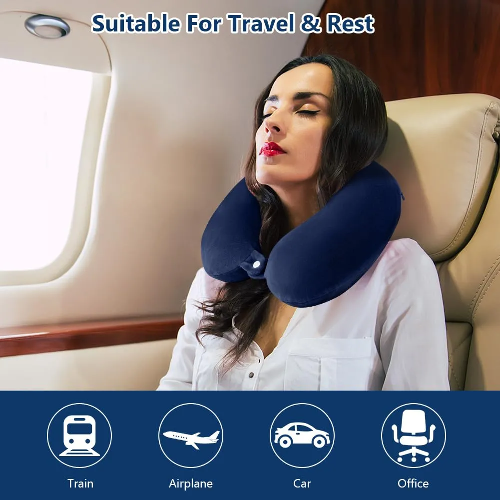 URAQT Cuscino da Viaggio in Memory Foam a Forma di U, Blu Navy - immagine 6