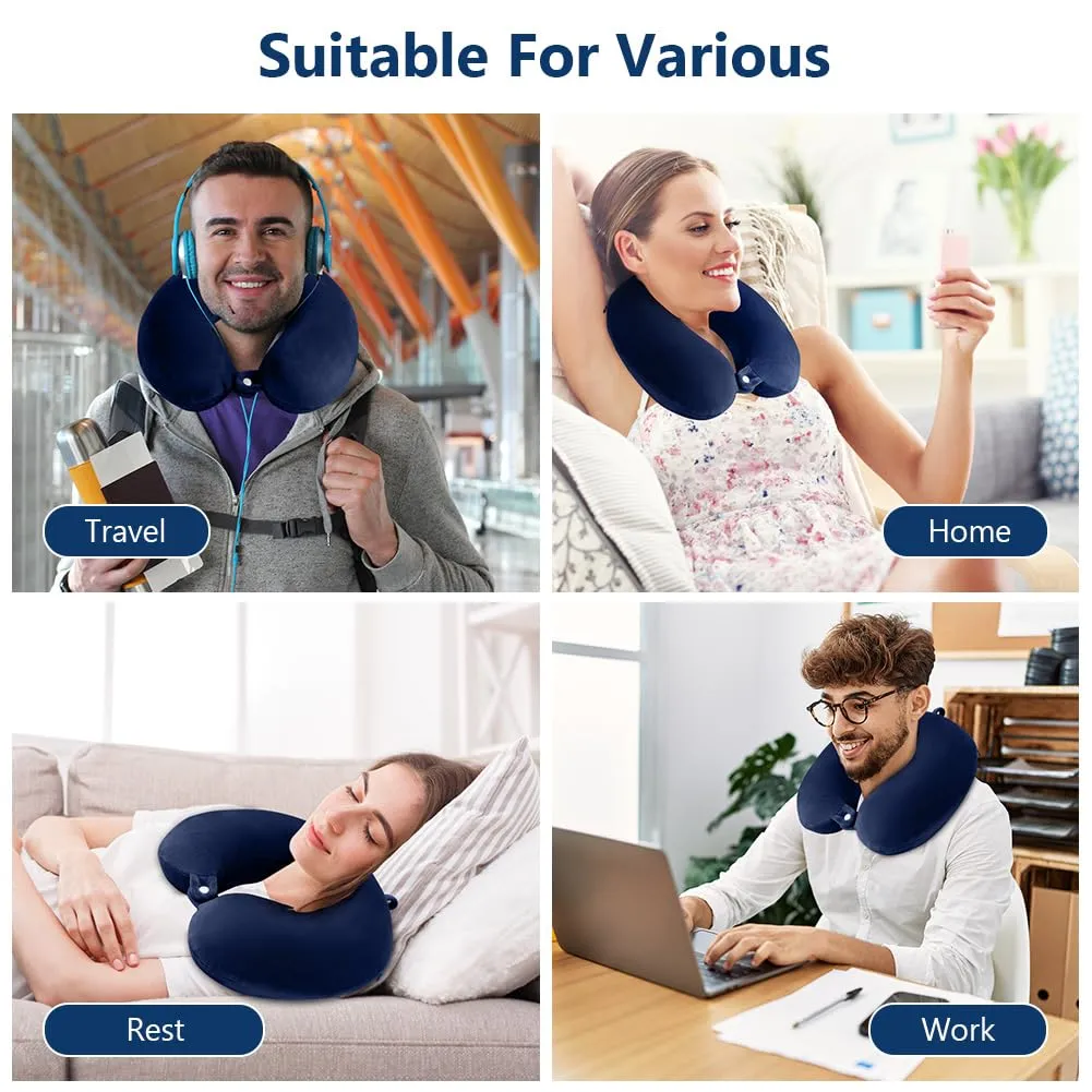 URAQT Cuscino da Viaggio in Memory Foam a Forma di U, Blu Navy - immagine 7