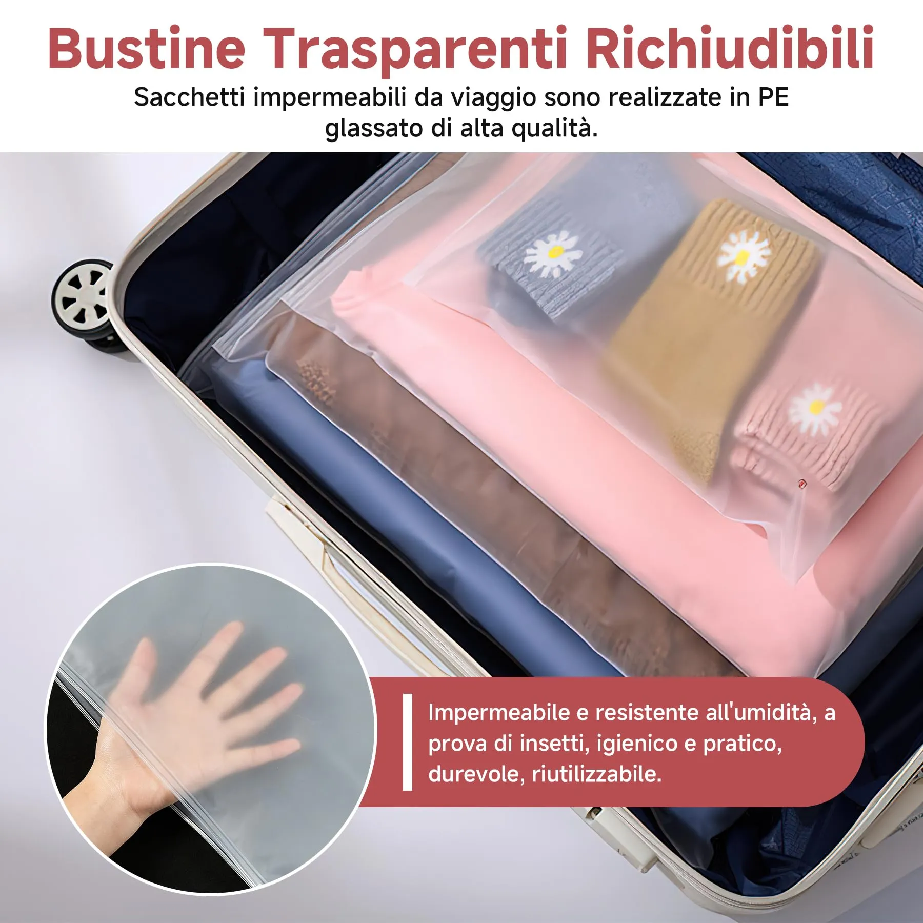 Engelblick DE Sacchetti per Vestiti con Zip 30x40cm, 25 Pezzi, Borse da Viaggio in Plastica Smerigliata, Organizer Riutilizzabili per Indumenti e Scarpe - immagine 5