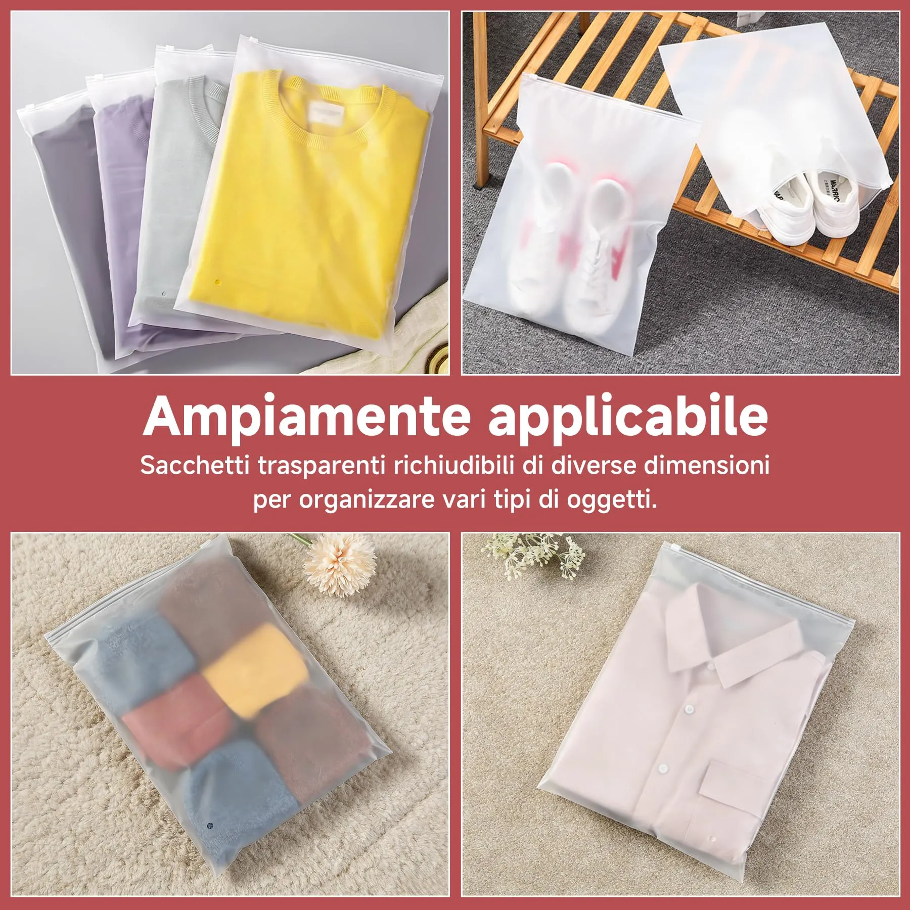 Engelblick DE Sacchetti per Vestiti con Zip 30x40cm, 25 Pezzi, Borse da Viaggio in Plastica Smerigliata, Organizer Riutilizzabili per Indumenti e Scarpe - immagine 7