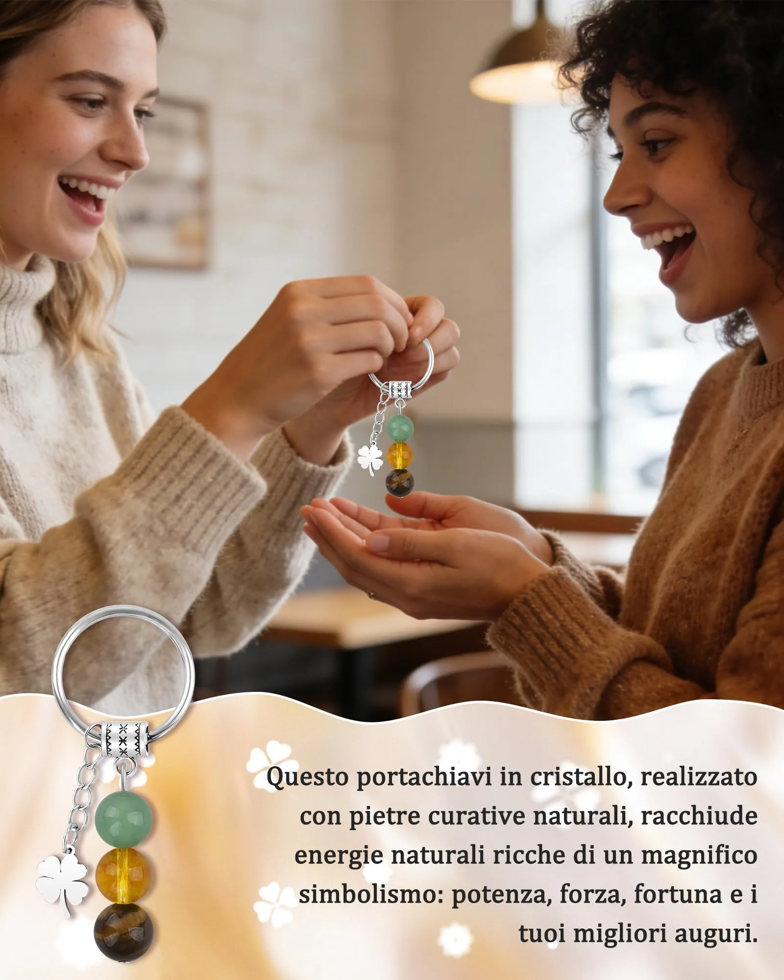 Cheerslife Portachiavi Personalizzato in Cristalli Naturali 10mm - immagine 2