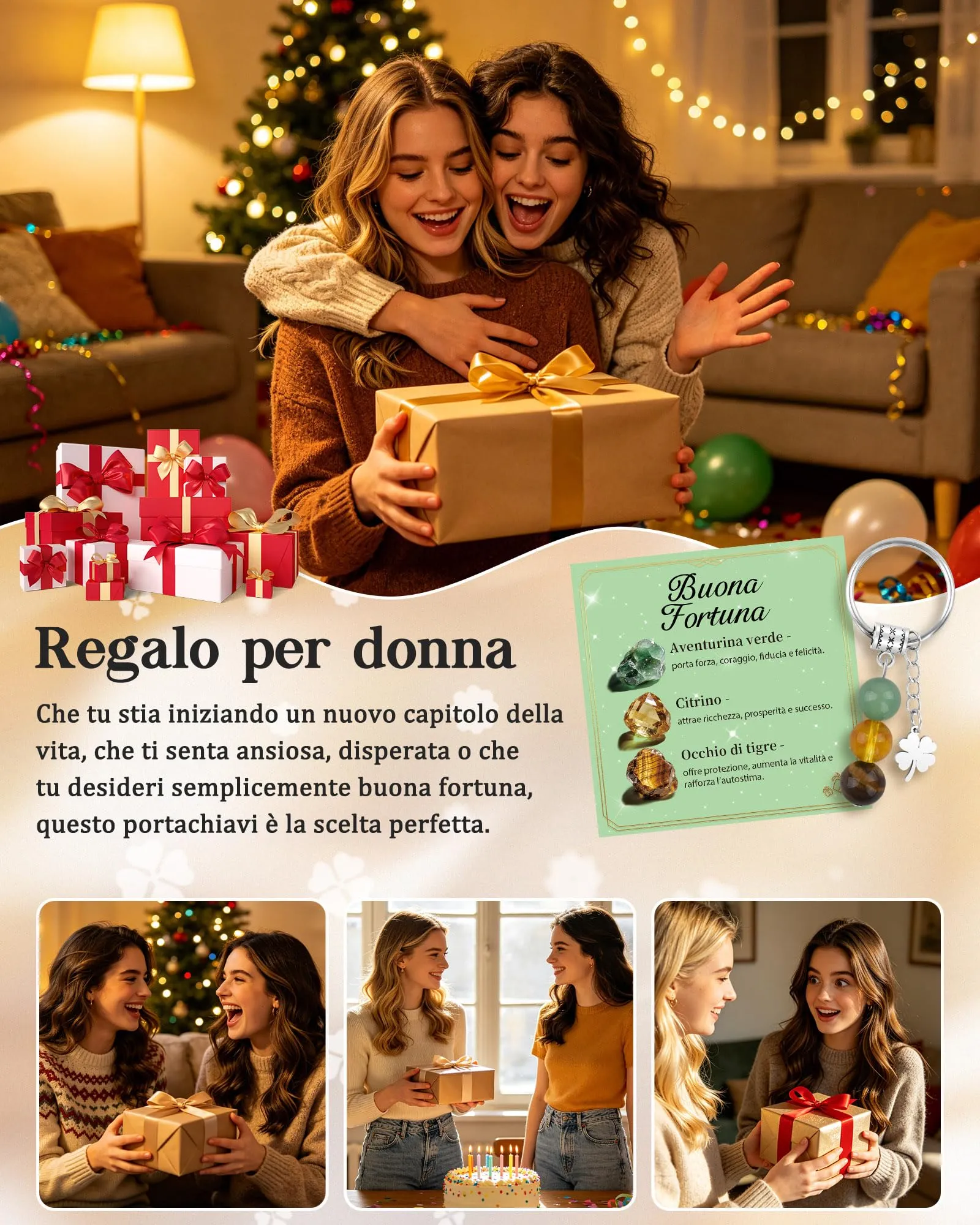 Cheerslife Portachiavi Personalizzato in Cristalli Naturali 10mm - immagine 6