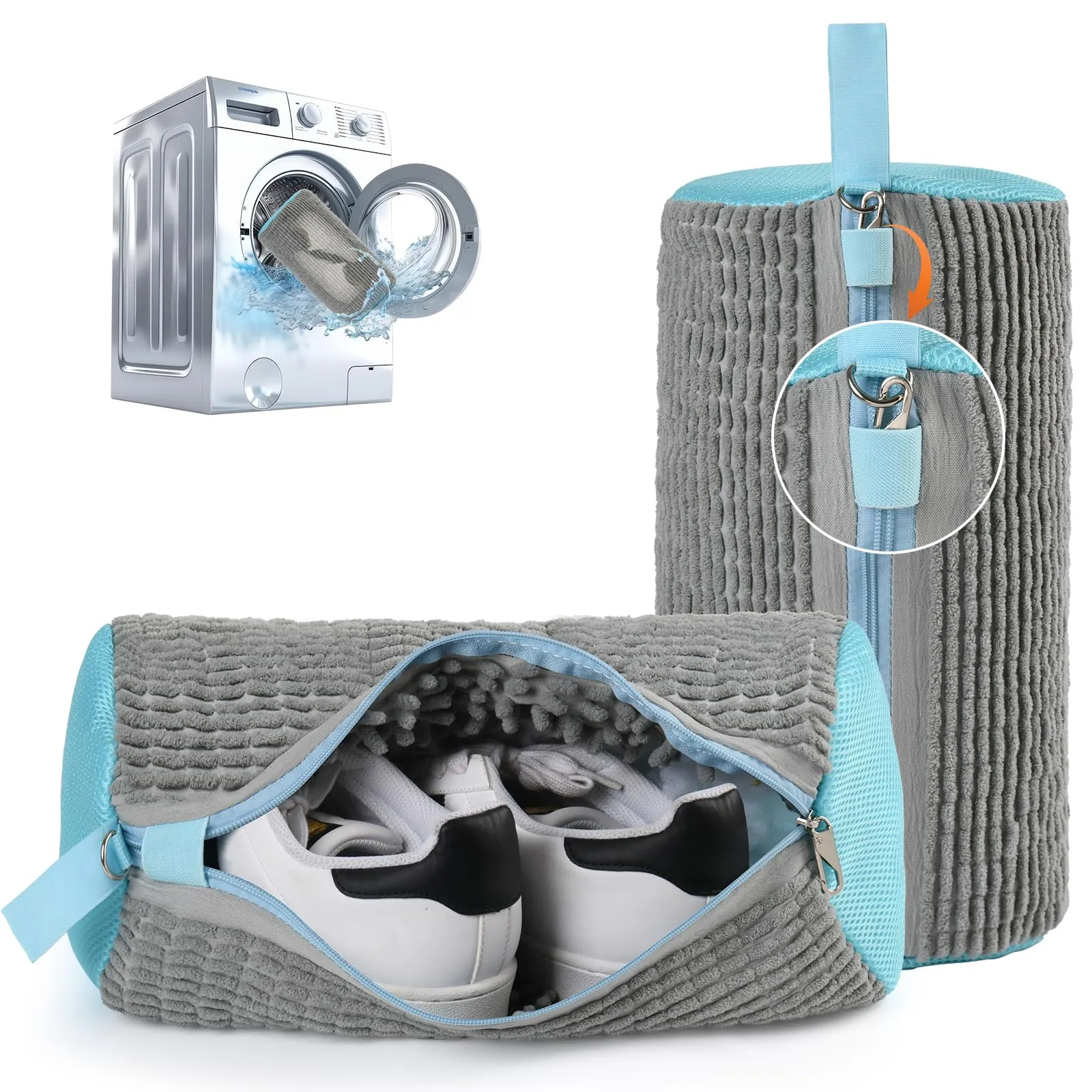 XACHE Sacchetti per Lavare Scarpe in Lavatrice con Zip Anti-Apertura, 2 Pezzi - Grigio - immagine 1
