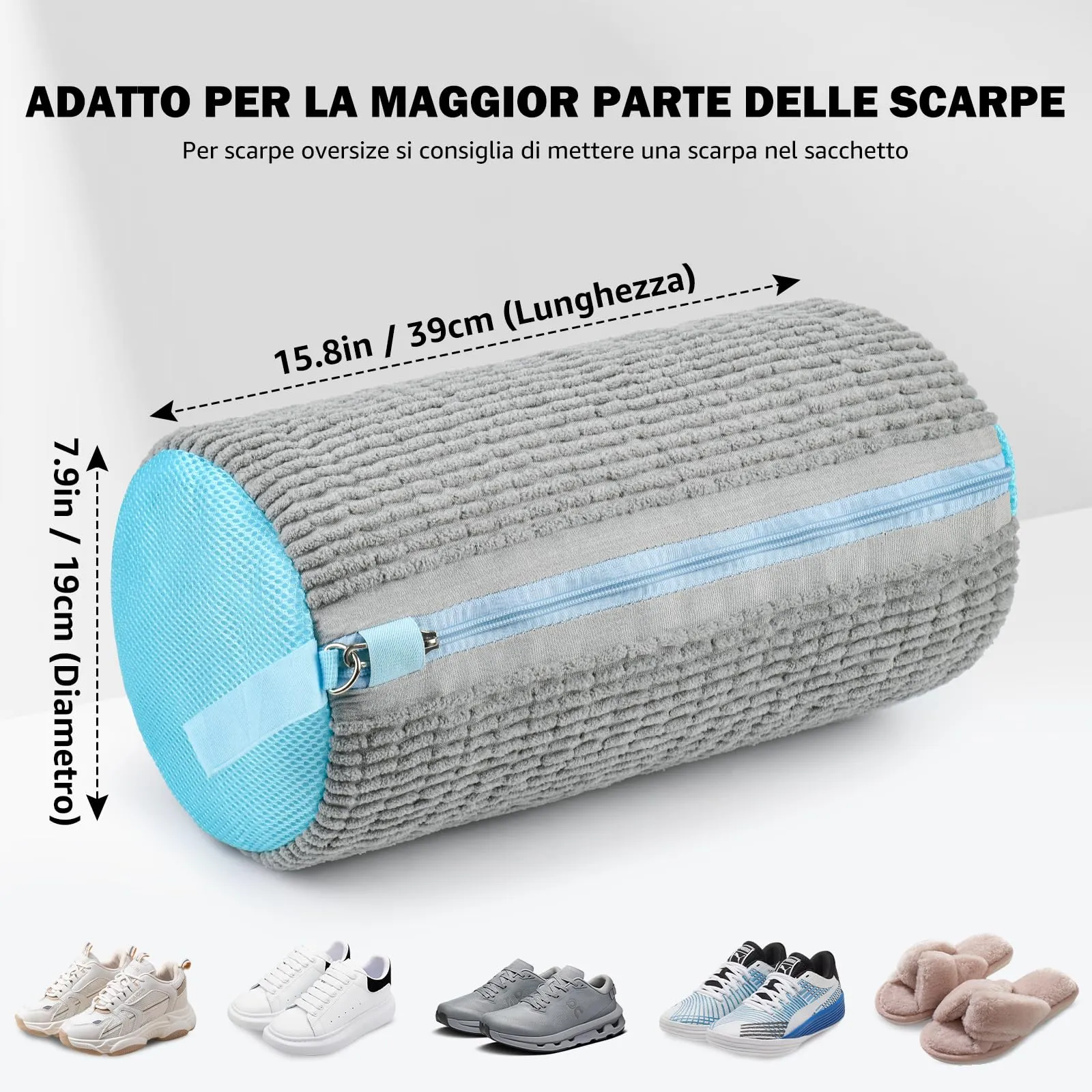 XACHE Sacchetti per Lavare Scarpe in Lavatrice con Zip Anti-Apertura, 2 Pezzi - Grigio - immagine 2