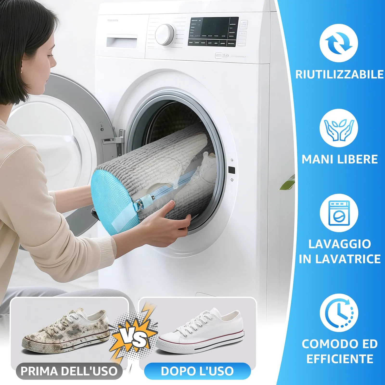 XACHE Sacchetti per Lavare Scarpe in Lavatrice con Zip Anti-Apertura, 2 Pezzi - Grigio - immagine 3