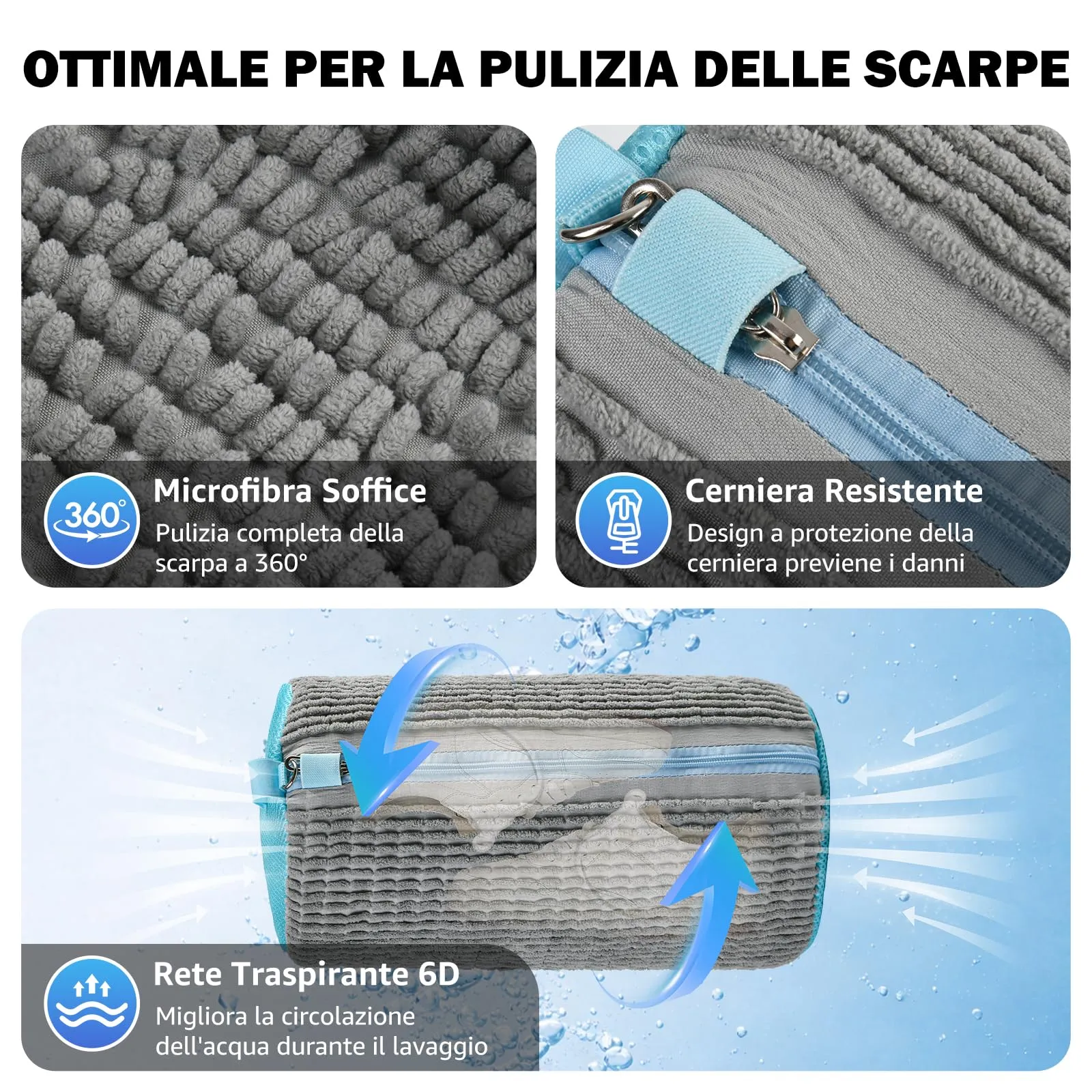 XACHE Sacchetti per Lavare Scarpe in Lavatrice con Zip Anti-Apertura, 2 Pezzi - Grigio - immagine 5