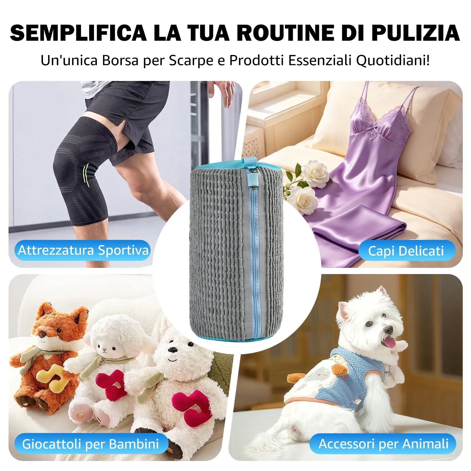 XACHE Sacchetti per Lavare Scarpe in Lavatrice con Zip Anti-Apertura, 2 Pezzi - Grigio - immagine 6
