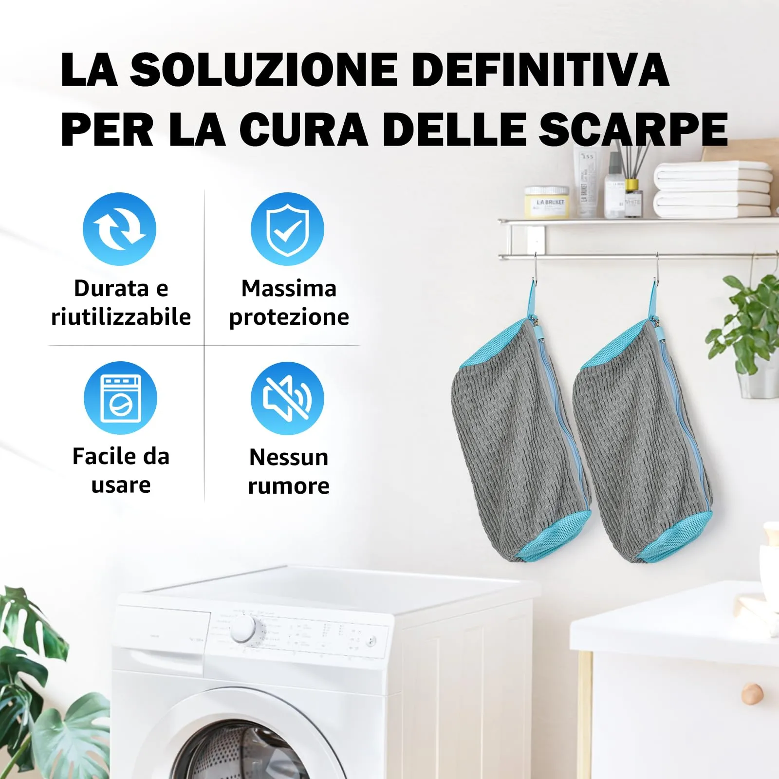 XACHE Sacchetti per Lavare Scarpe in Lavatrice con Zip Anti-Apertura, 2 Pezzi - Grigio - immagine 7