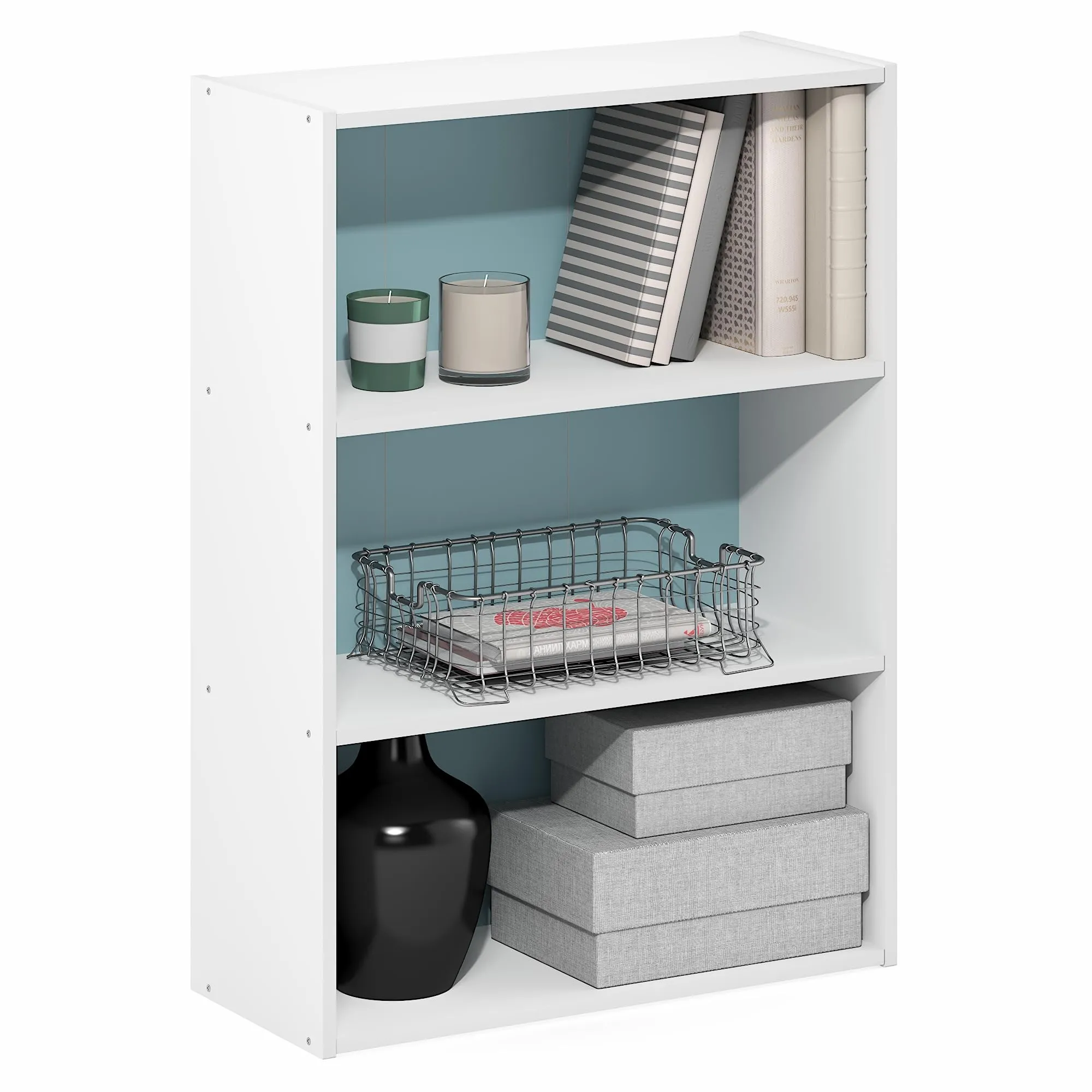 Furinno Pasir Libreria a 3 ripiani, Bianco/Blu Pastello - immagine 1