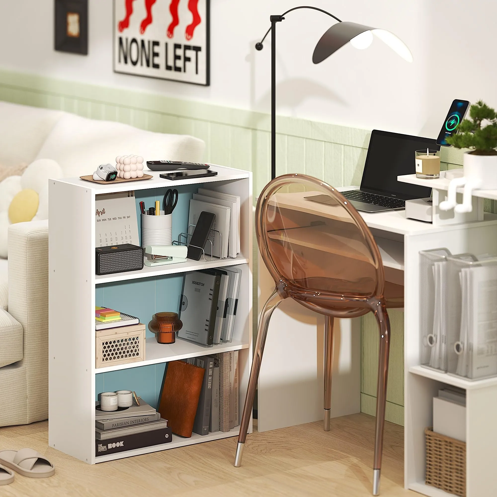 Furinno Pasir Libreria a 3 ripiani, Bianco/Blu Pastello - immagine 3