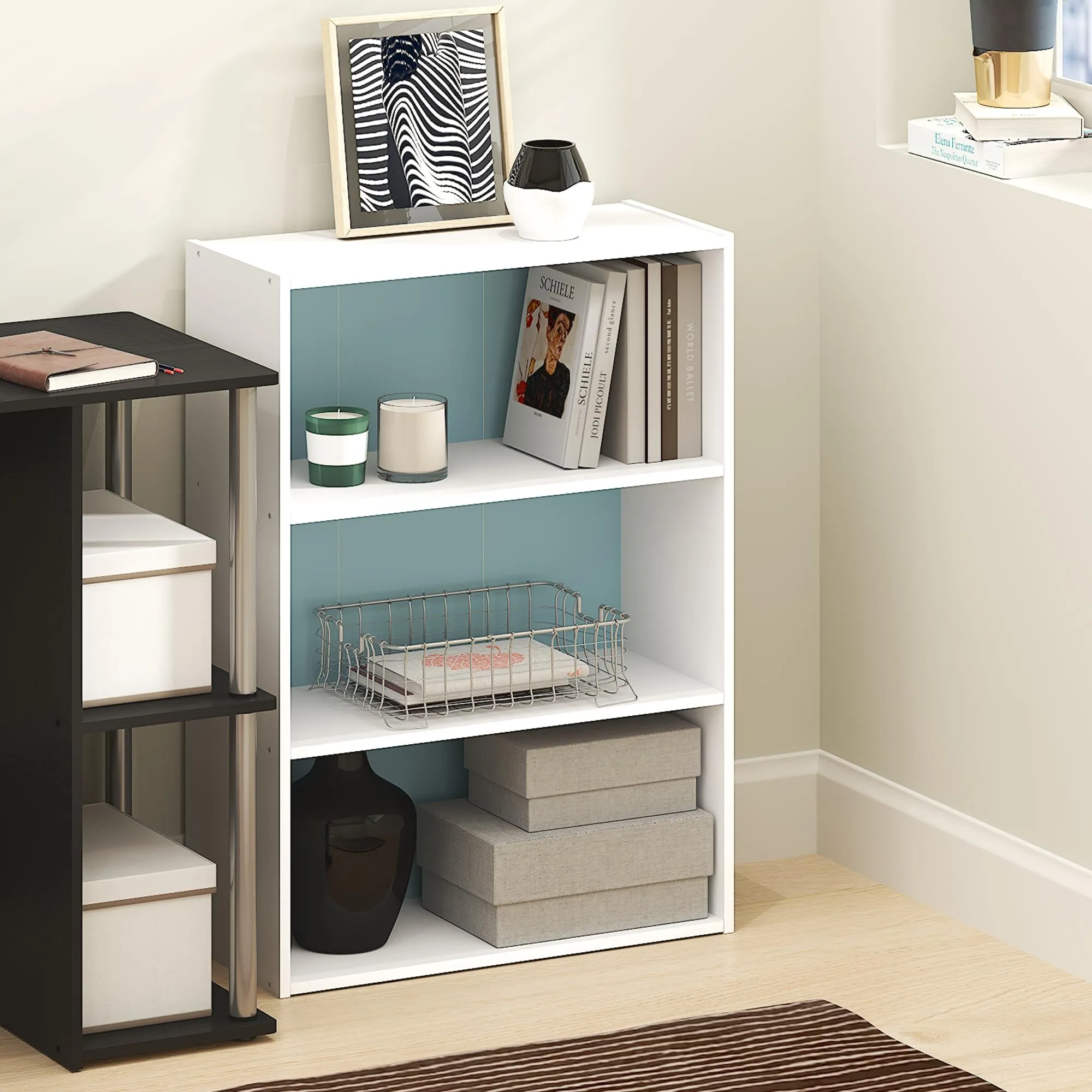 Furinno Pasir Libreria a 3 ripiani, Bianco/Blu Pastello - immagine 9