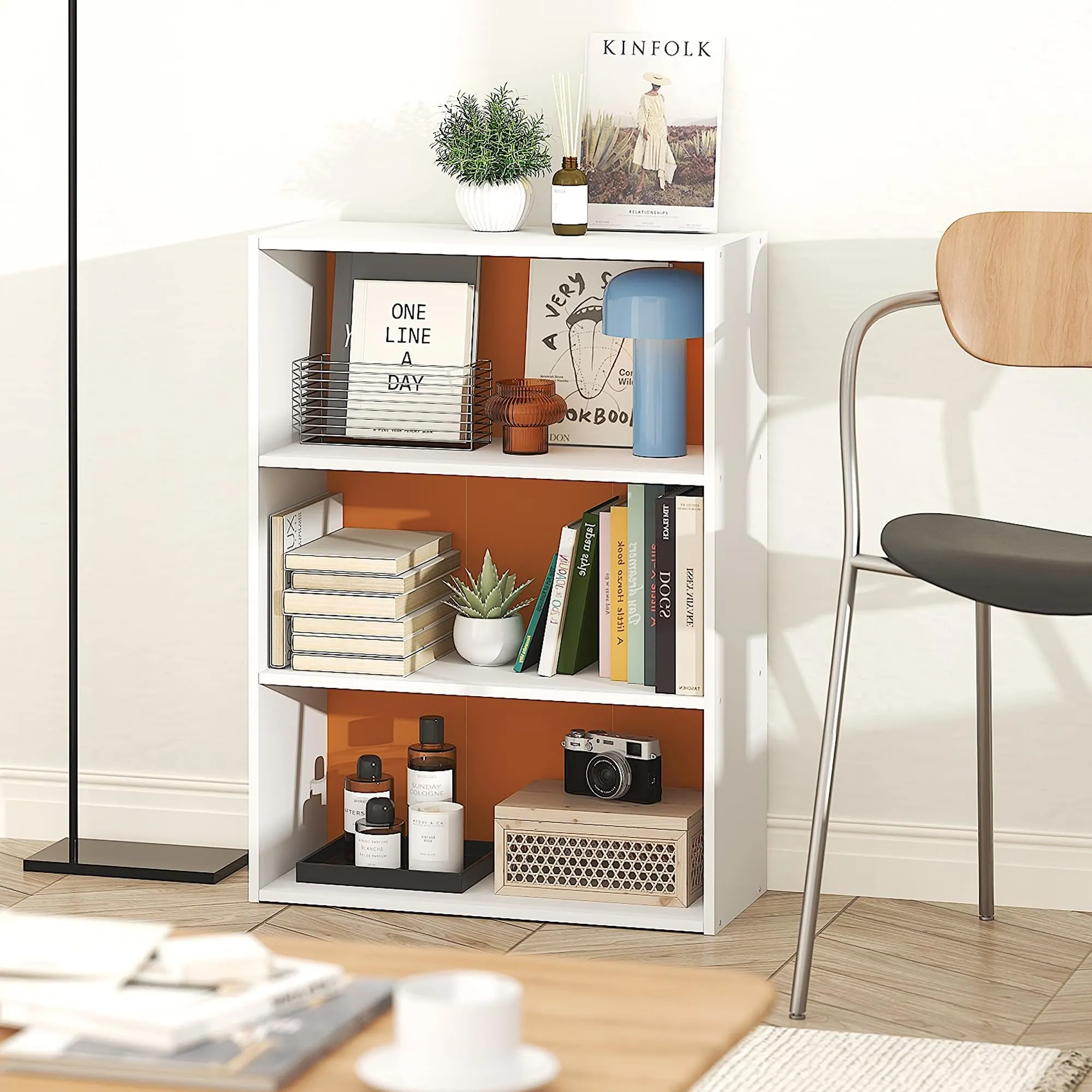 Furinno Pasir Libreria a 3 ripiani, Bianco/Arancione - immagine 2
