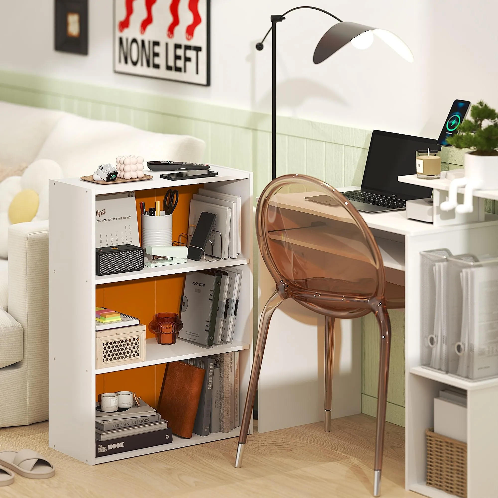 Furinno Pasir Libreria a 3 ripiani, Bianco/Arancione - immagine 3