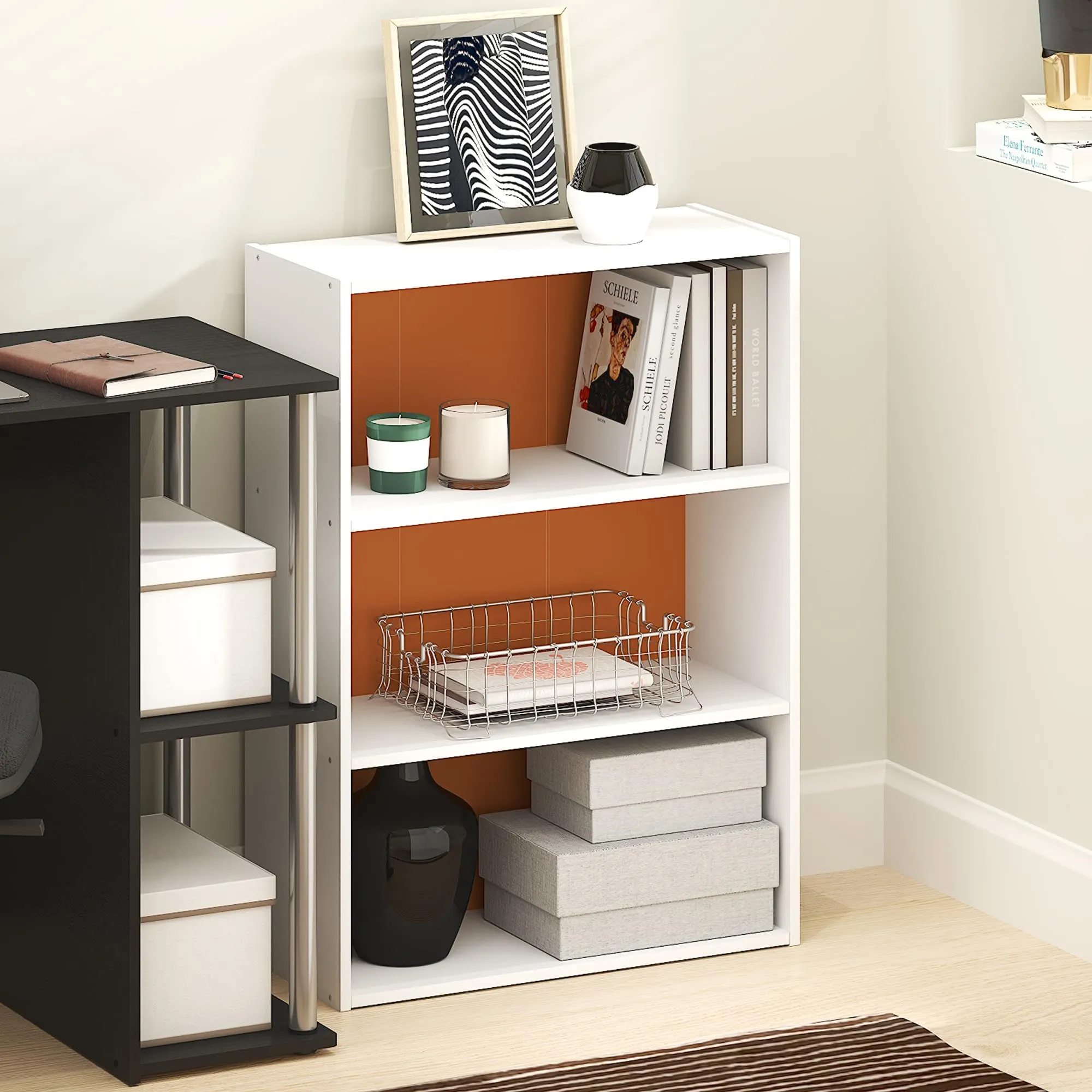 Furinno Pasir Libreria a 3 ripiani, Bianco/Arancione - immagine 9